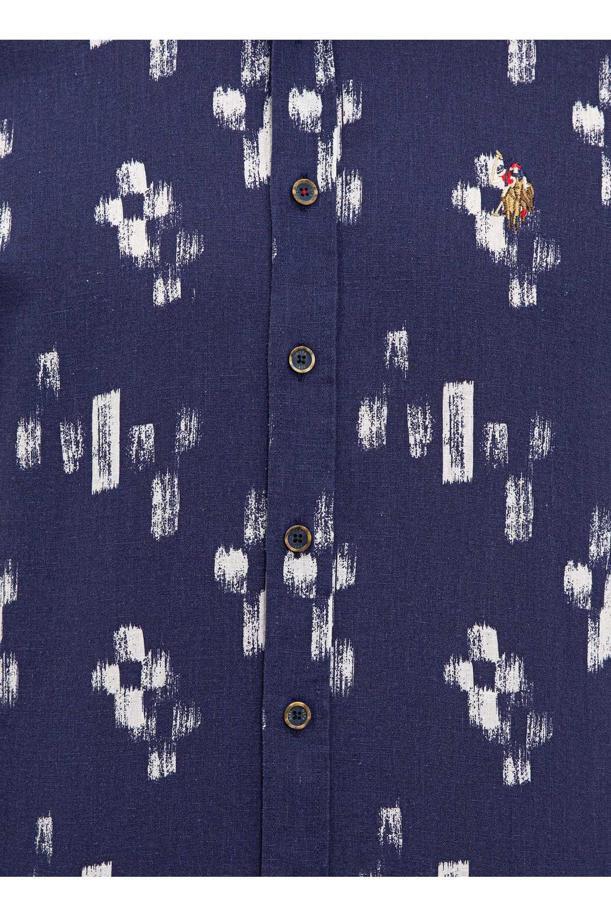 پیراهن ترکیبی کتانی مردانه آبی ناوی هیدرا