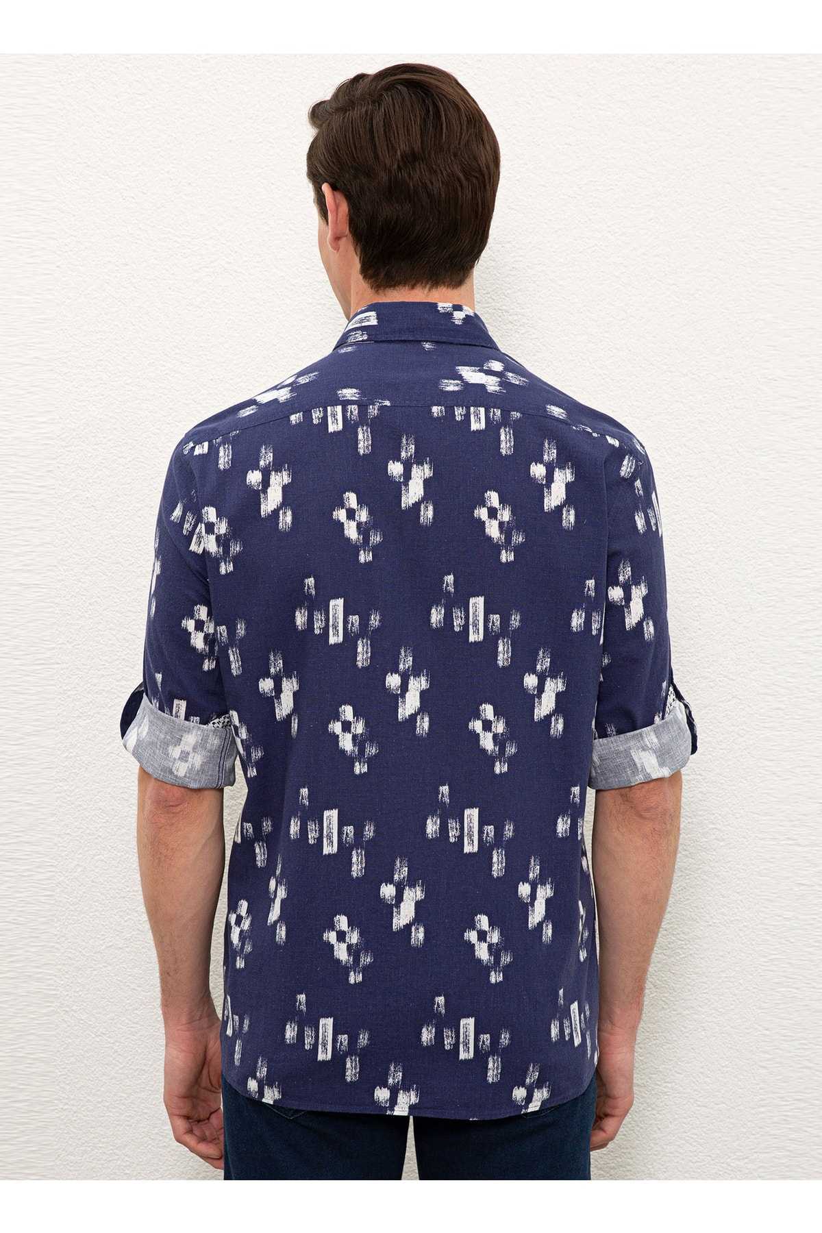 پیراهن ترکیبی کتانی مردانه آبی ناوی هیدرا