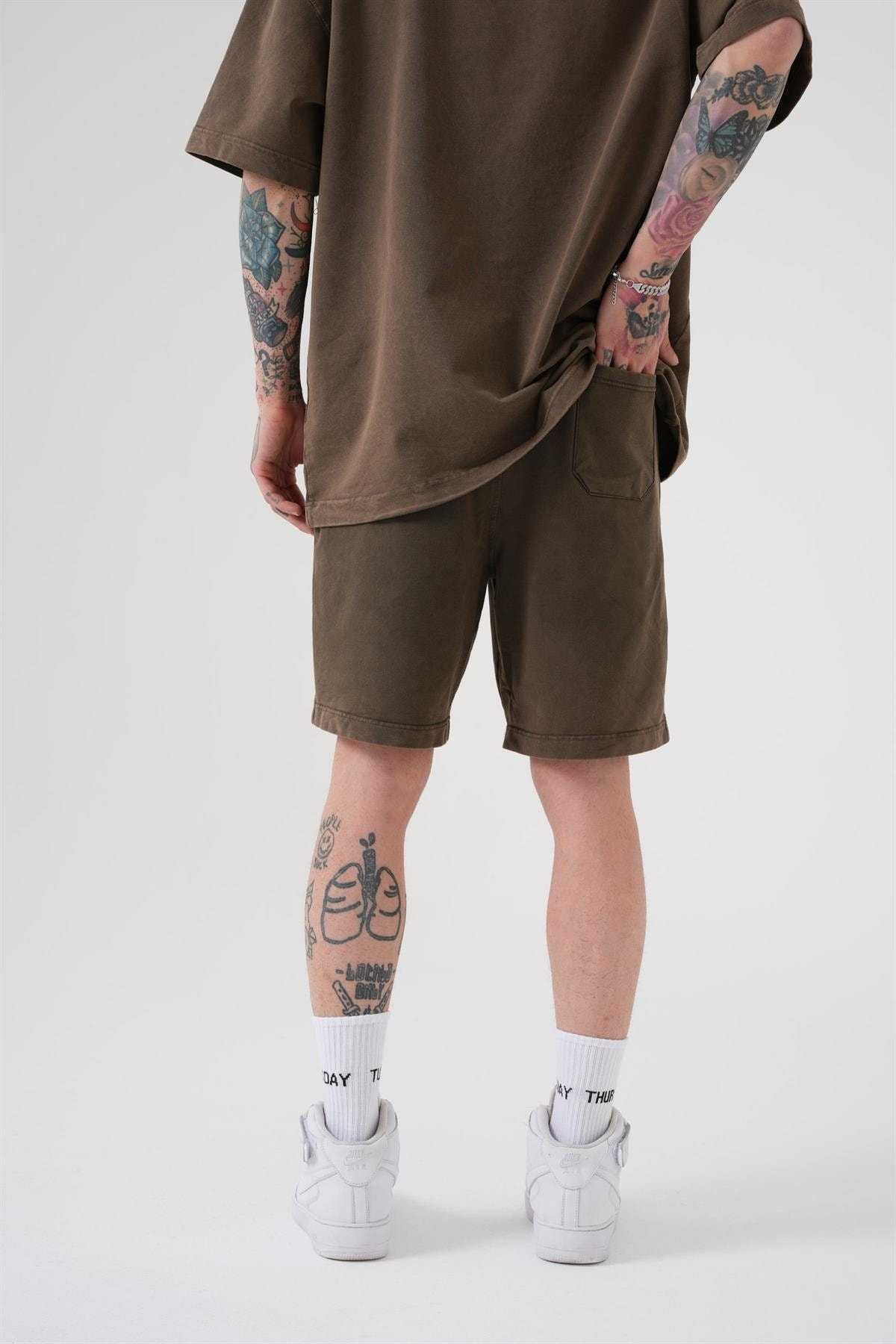 شلوارک ساده و لوکس خاکستری شسته شده