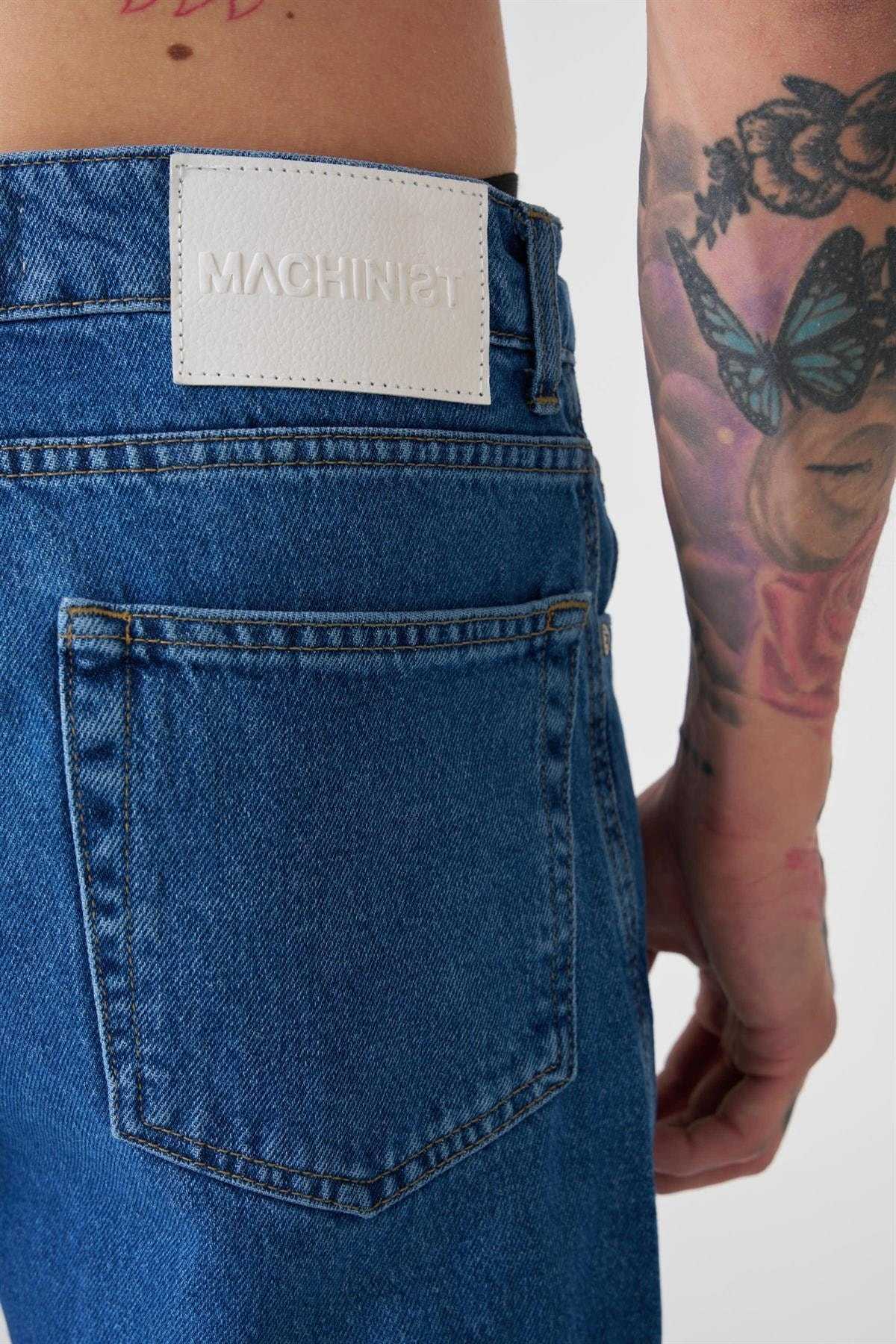 شلوار جین گشاد با جیبی باری آبی دریایی