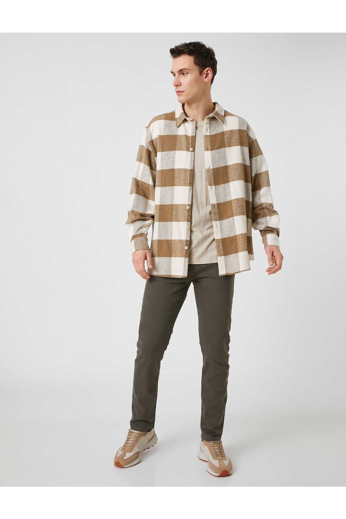 شلوار بافت پایه با جزئیات دکمه، 5 جیب