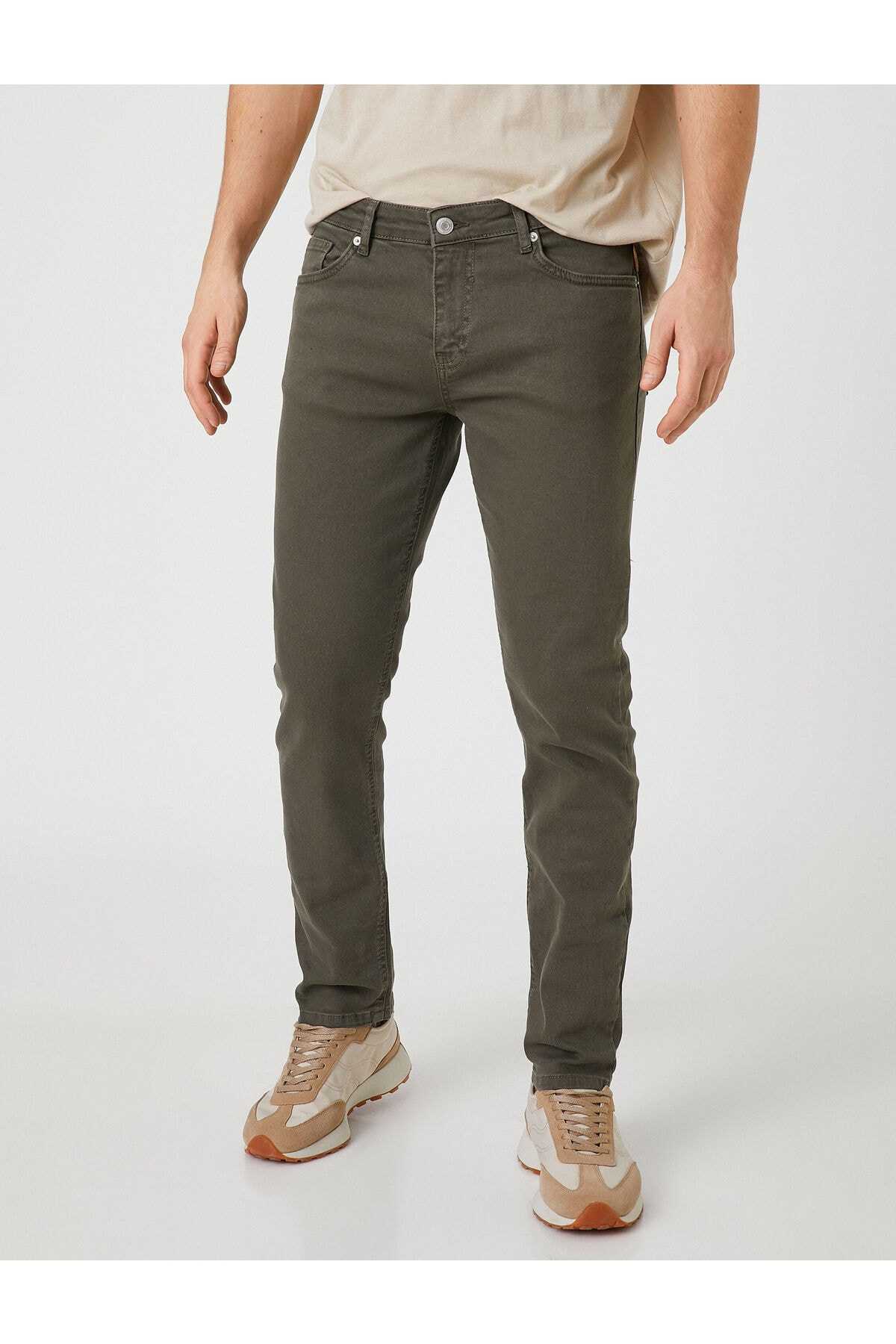 شلوار بافت پایه با جزئیات دکمه، 5 جیب