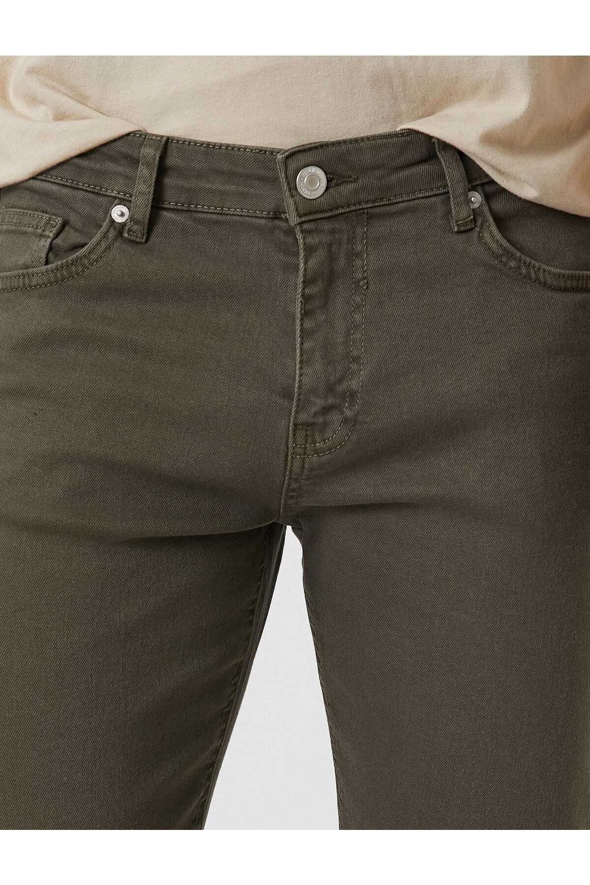 شلوار بافت پایه با جزئیات دکمه، 5 جیب