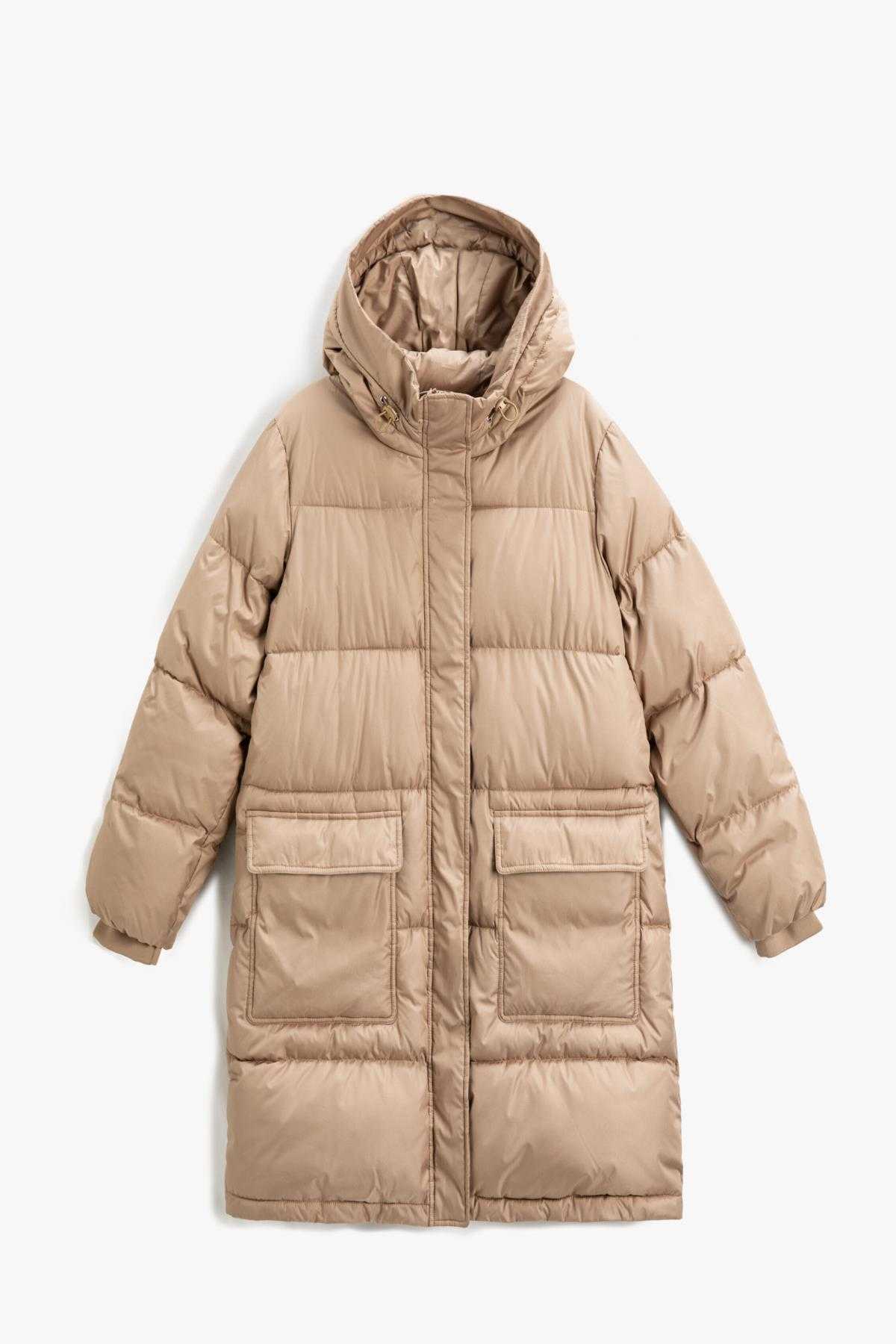 ژاکت پفی کلاهدار با جیب