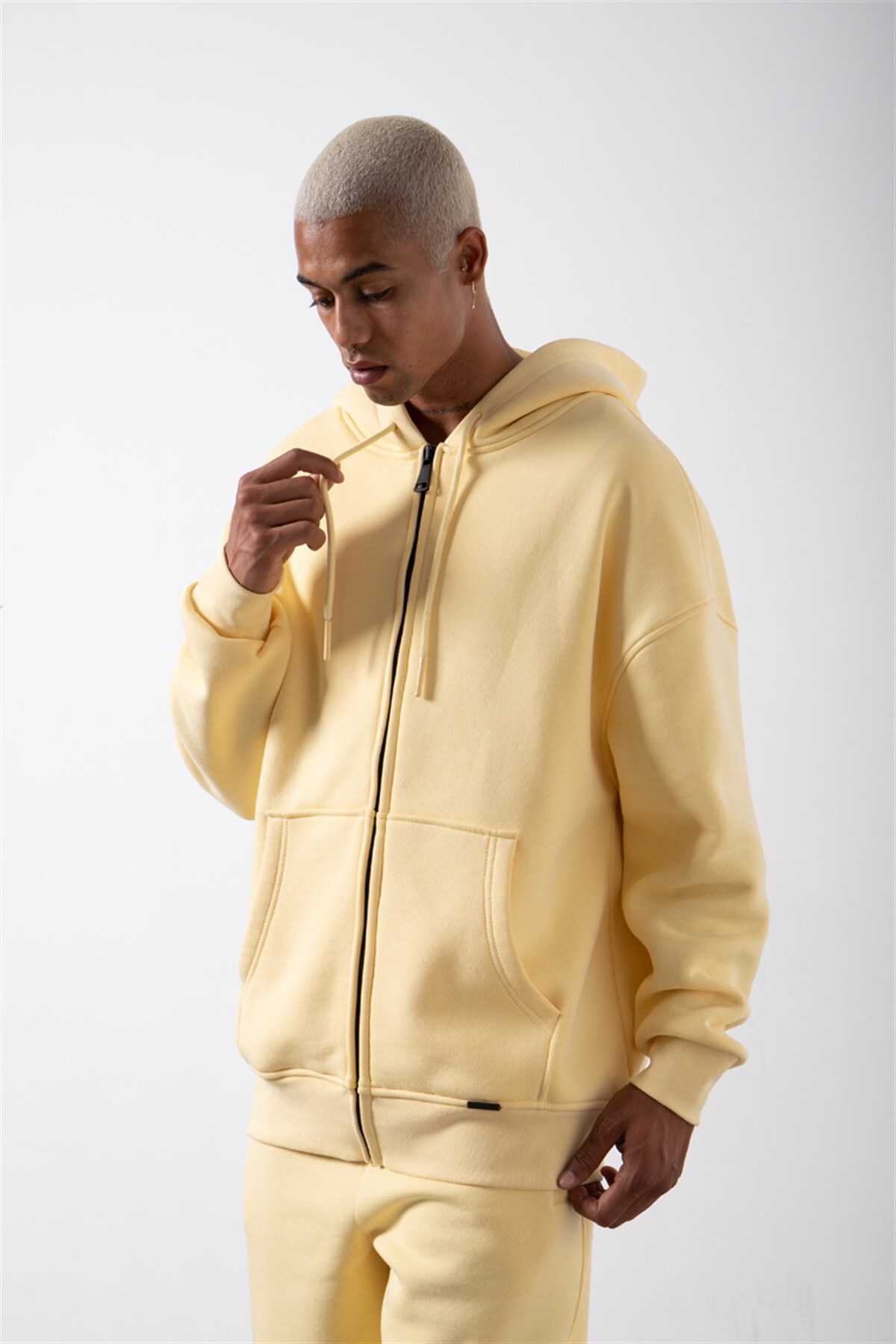 سویشرت ساده زیپ دار جیب دار یاسی یخی