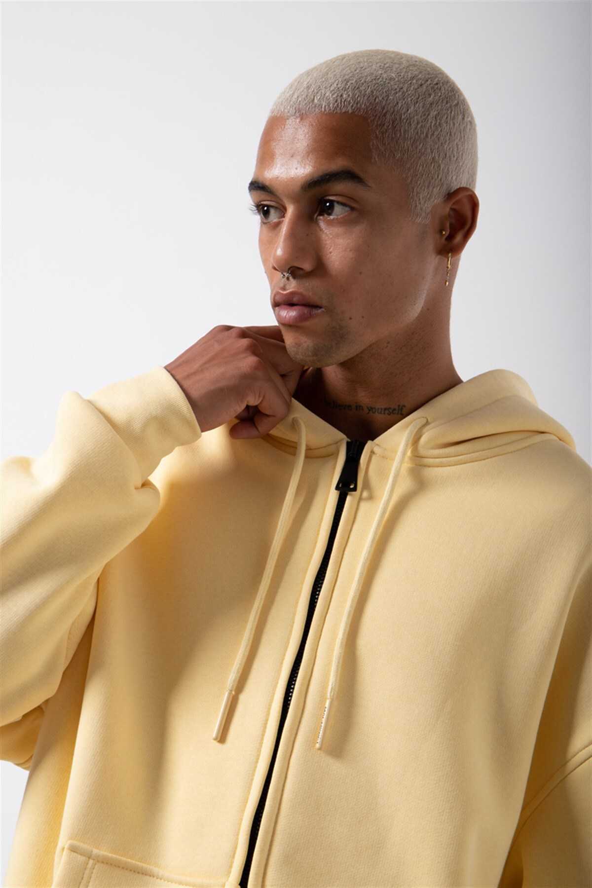 سویشرت ساده زیپ دار جیب دار یاسی یخی