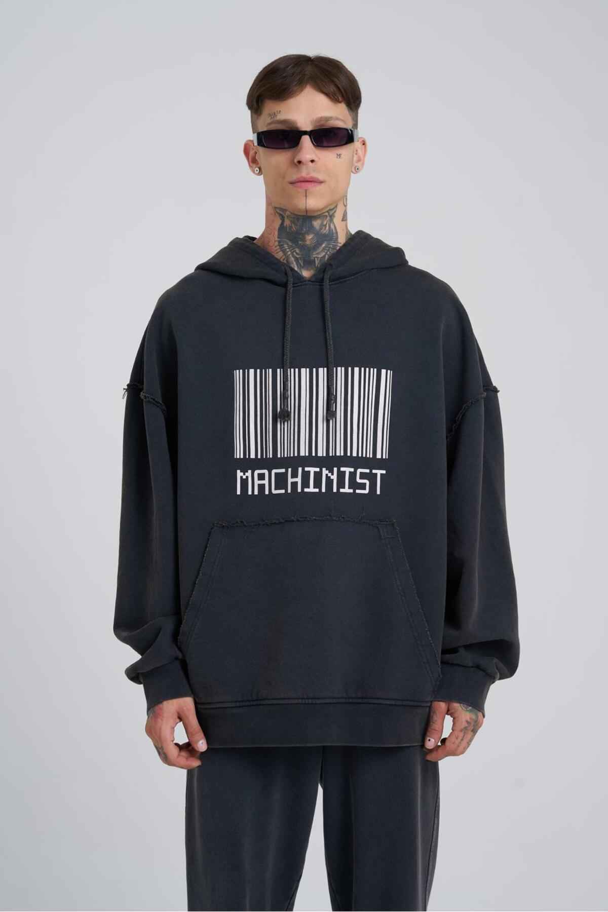 سویشرت مردانه بارکد قابل شستشو سرپوش دار مشکی