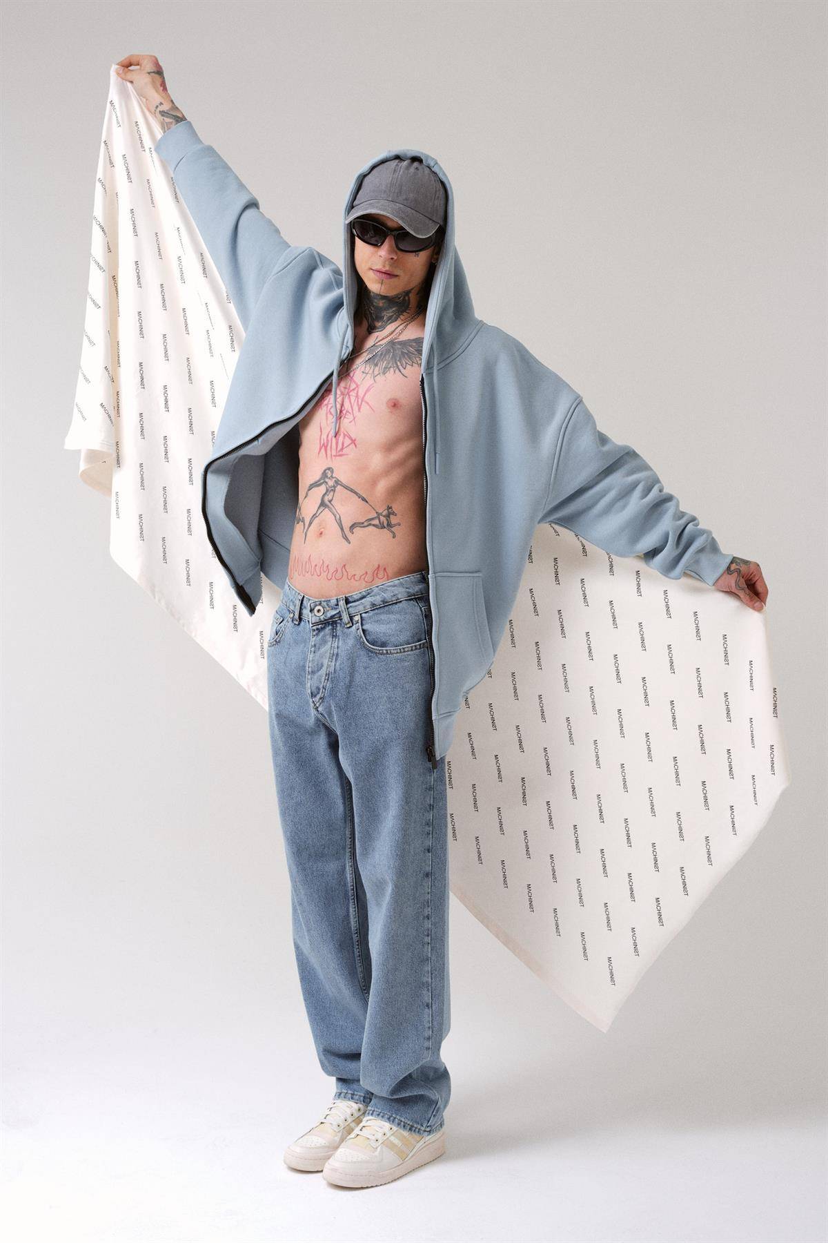 سویشرت ساده زیپ دار جیب دار یاسی یخی