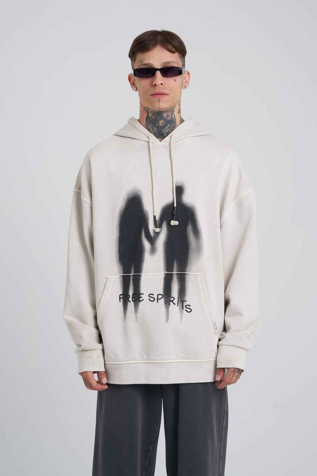 سویشرت مردانه رایگان اسپریت شسته شده به رنگ بژ روشن