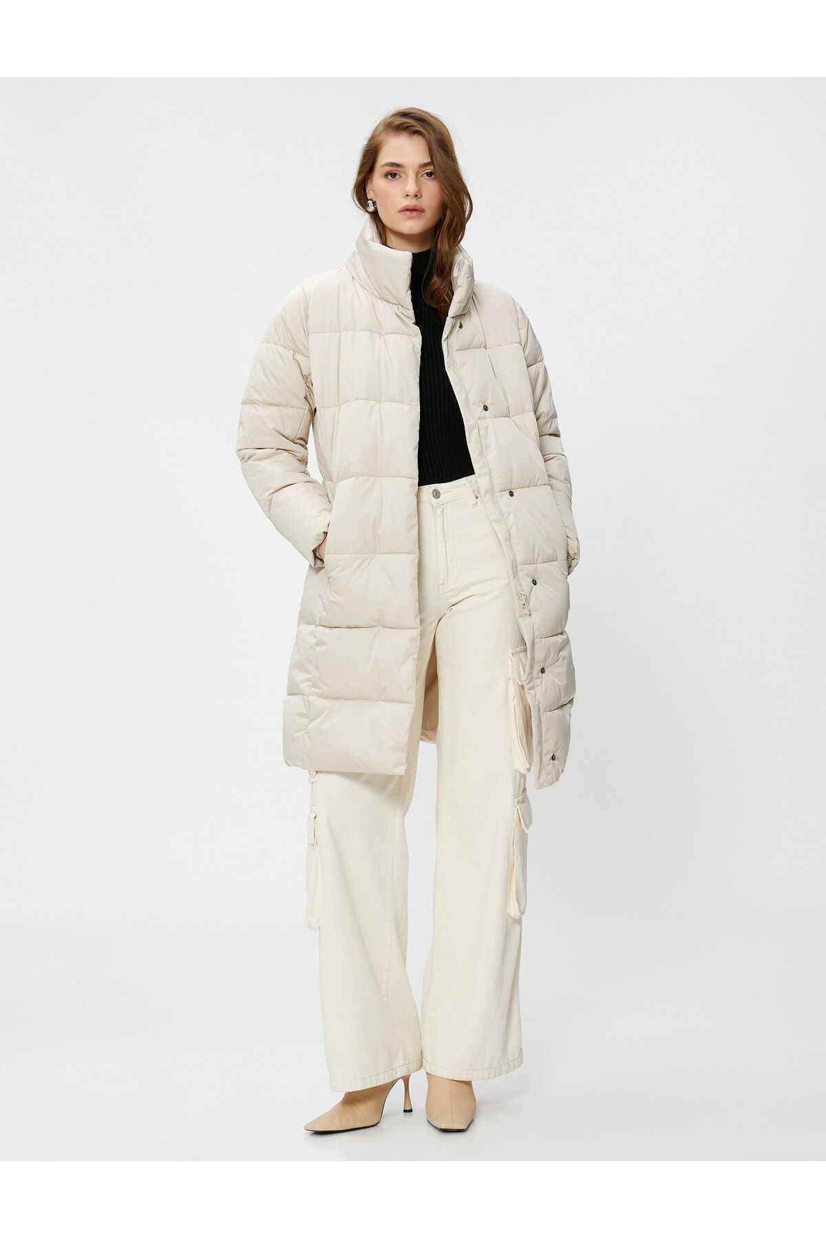 جیب های یقه بلند ژاکت پفی زیپ دار