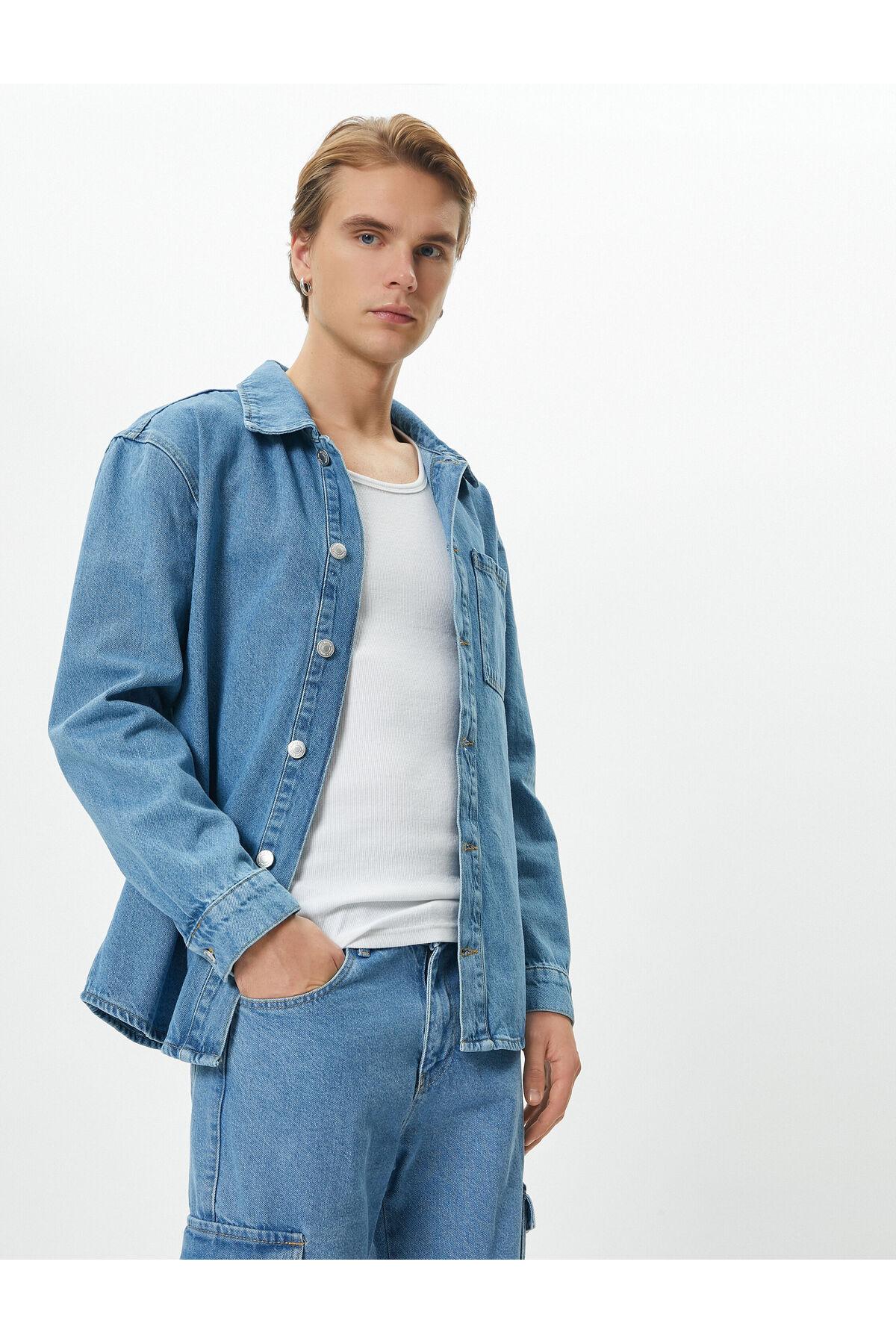 یقه کلاسیک با یقه دکمهدار ژاکت پیراهن جین