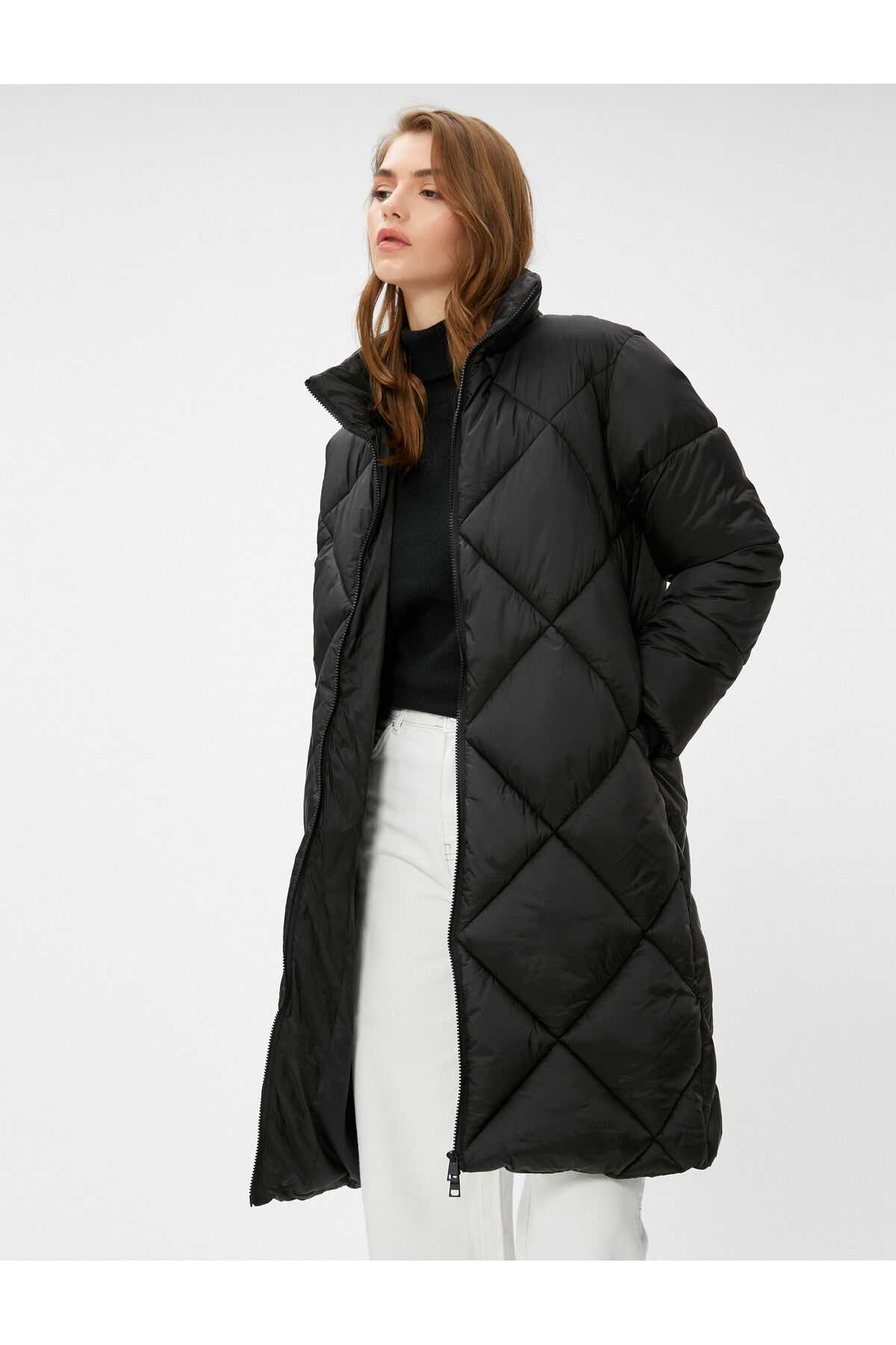 جیب یقه پایه ژاکت پفی زیپ دار