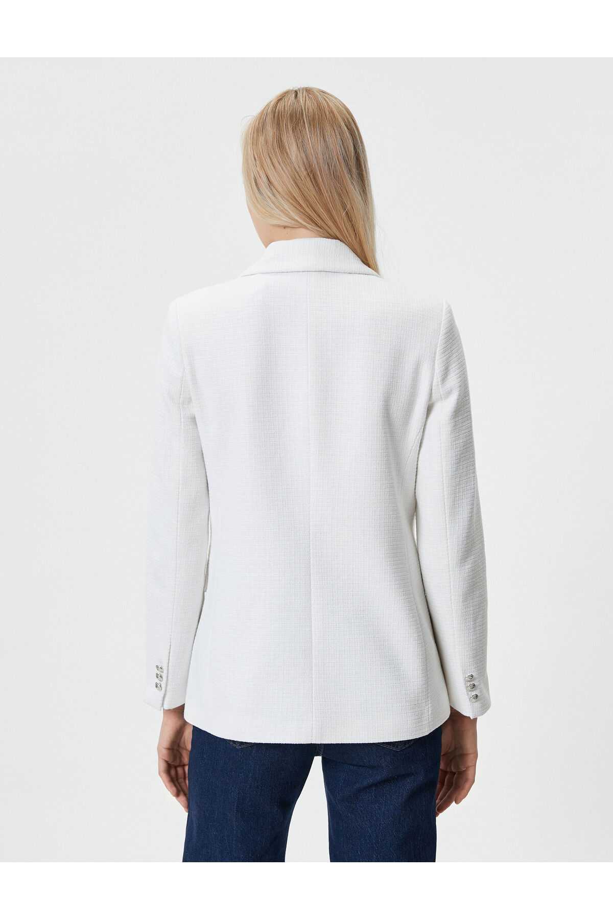 ژاکت بلیزر تویید دو سینه دکمه دار با جیب