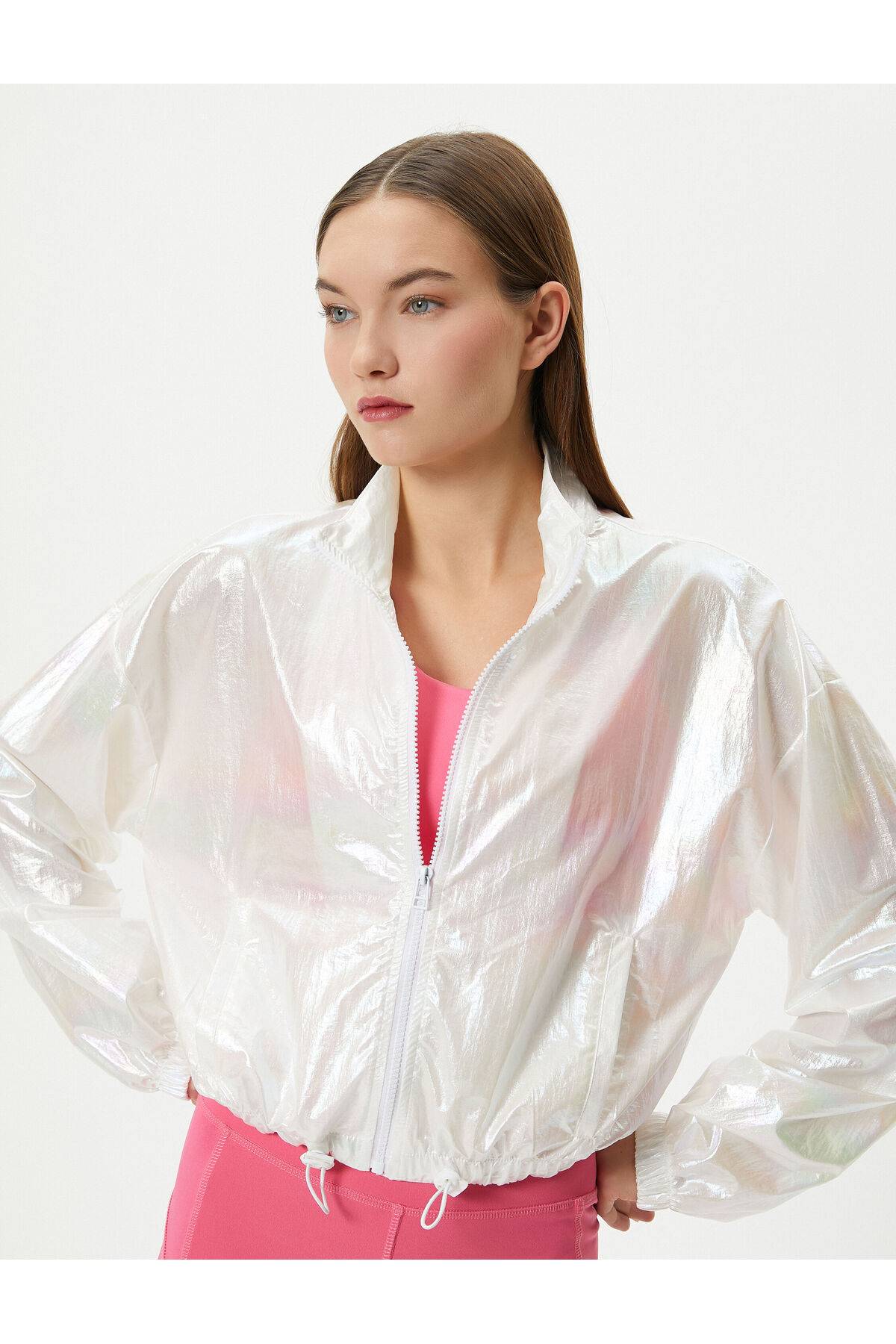 جیب آستین بلند ژاکت اسپرت براق چتر نجات پارچه ای زیپ پایه دار