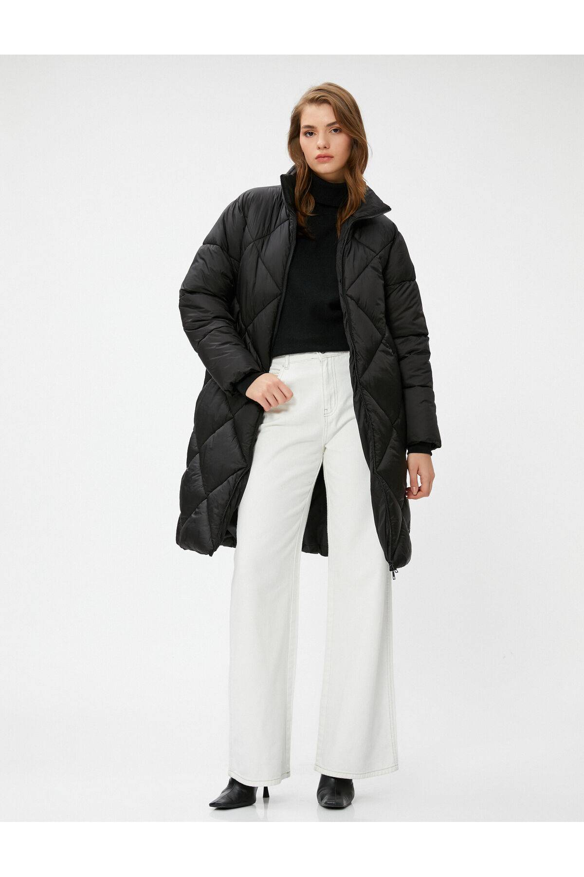 جیب یقه پایه ژاکت پفی زیپ دار