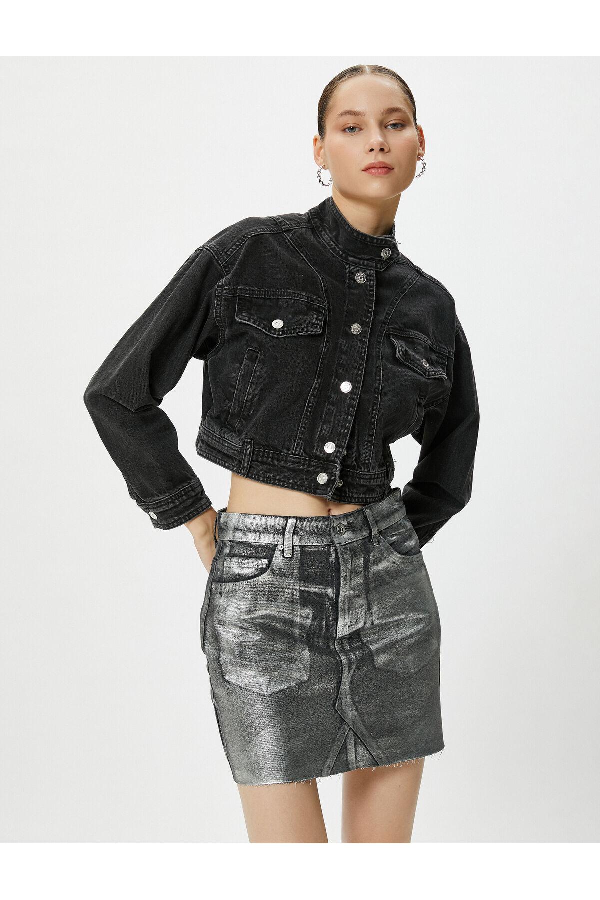 دامن جین براق و براق با جیب کمری استاندارد