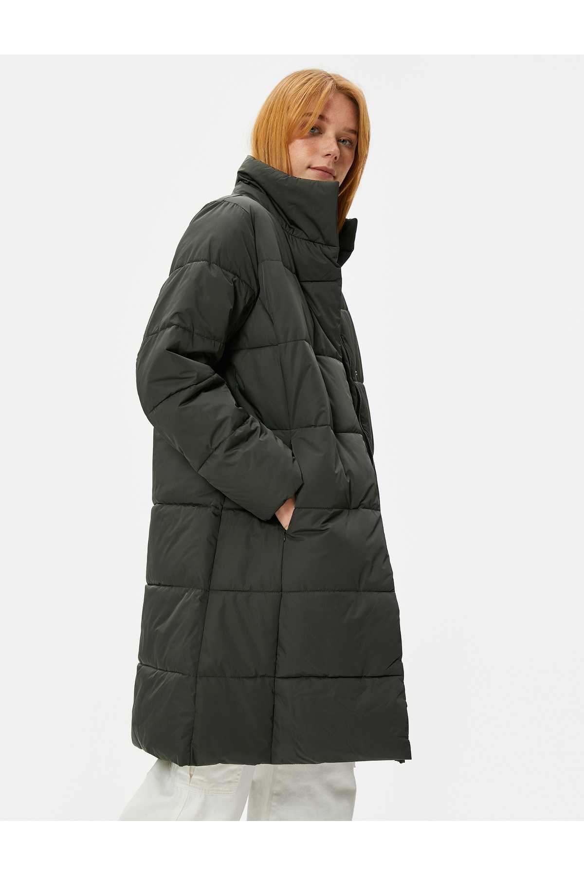 جیب های یقه بلند ژاکت پفی زیپ دار