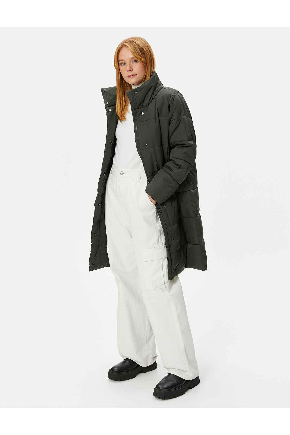 جیب های یقه بلند ژاکت پفی زیپ دار