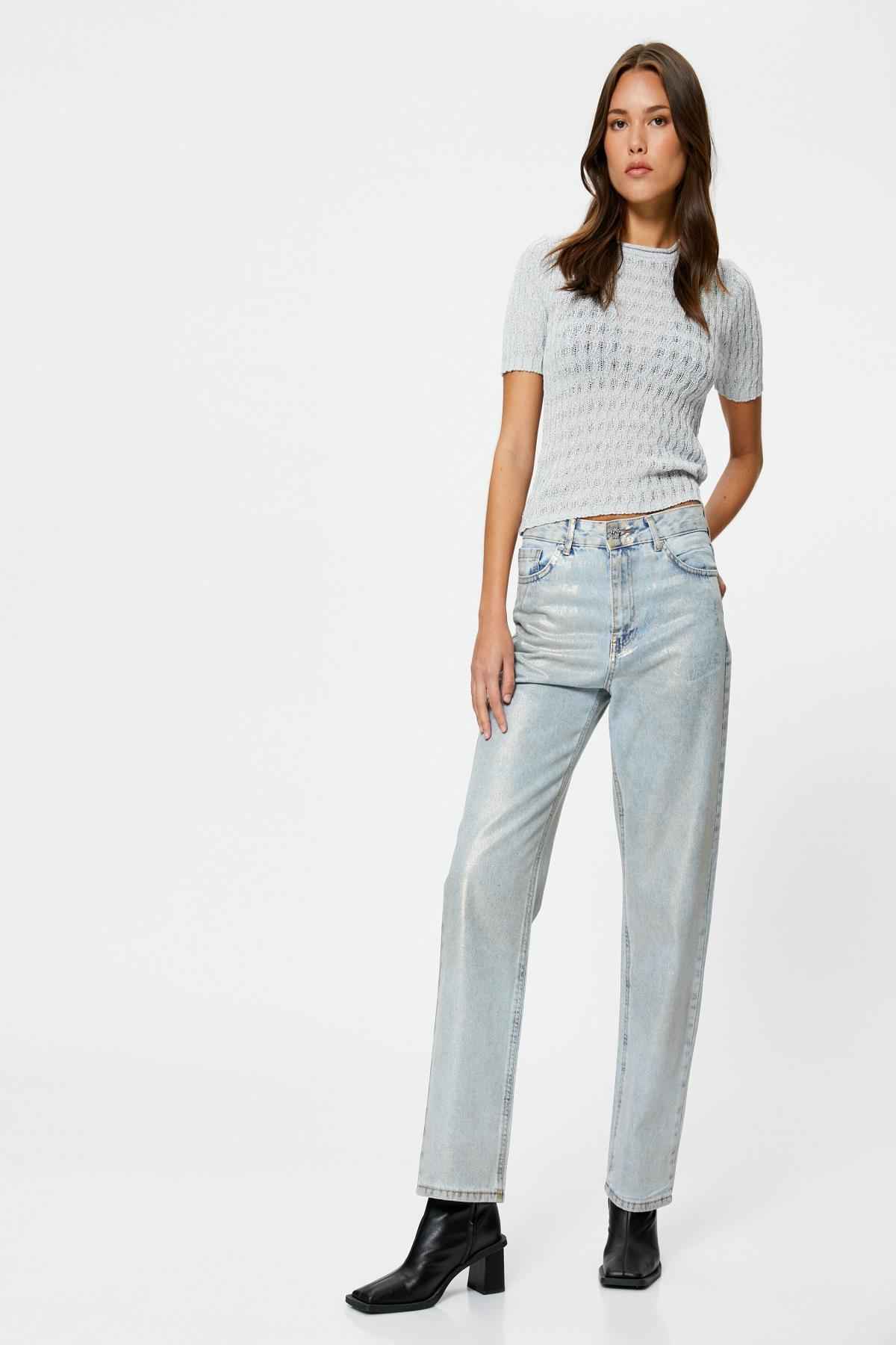 ژاکت براق آستین کوتاه یقه خدمه بافت