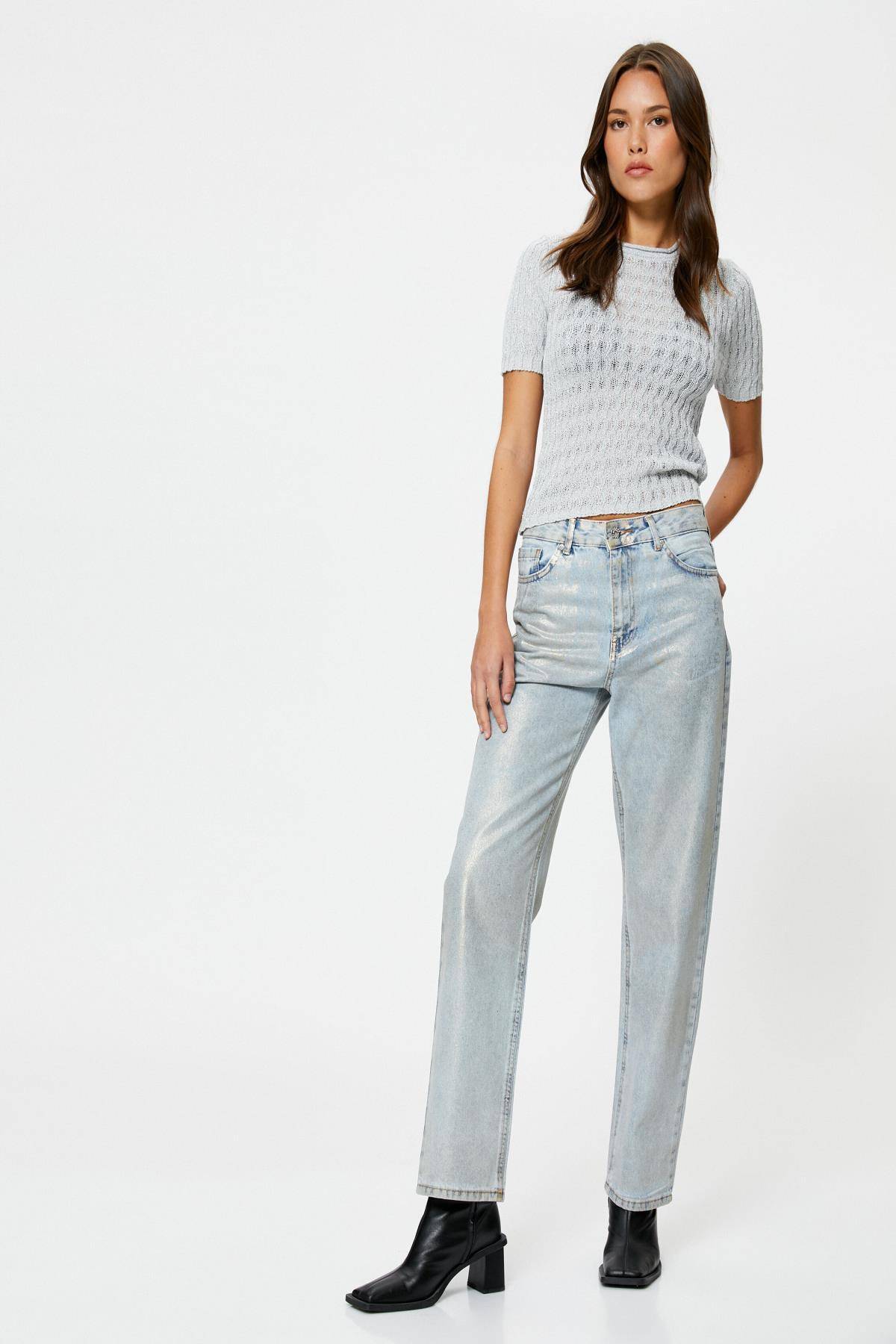 ژاکت براق آستین کوتاه یقه خدمه بافت