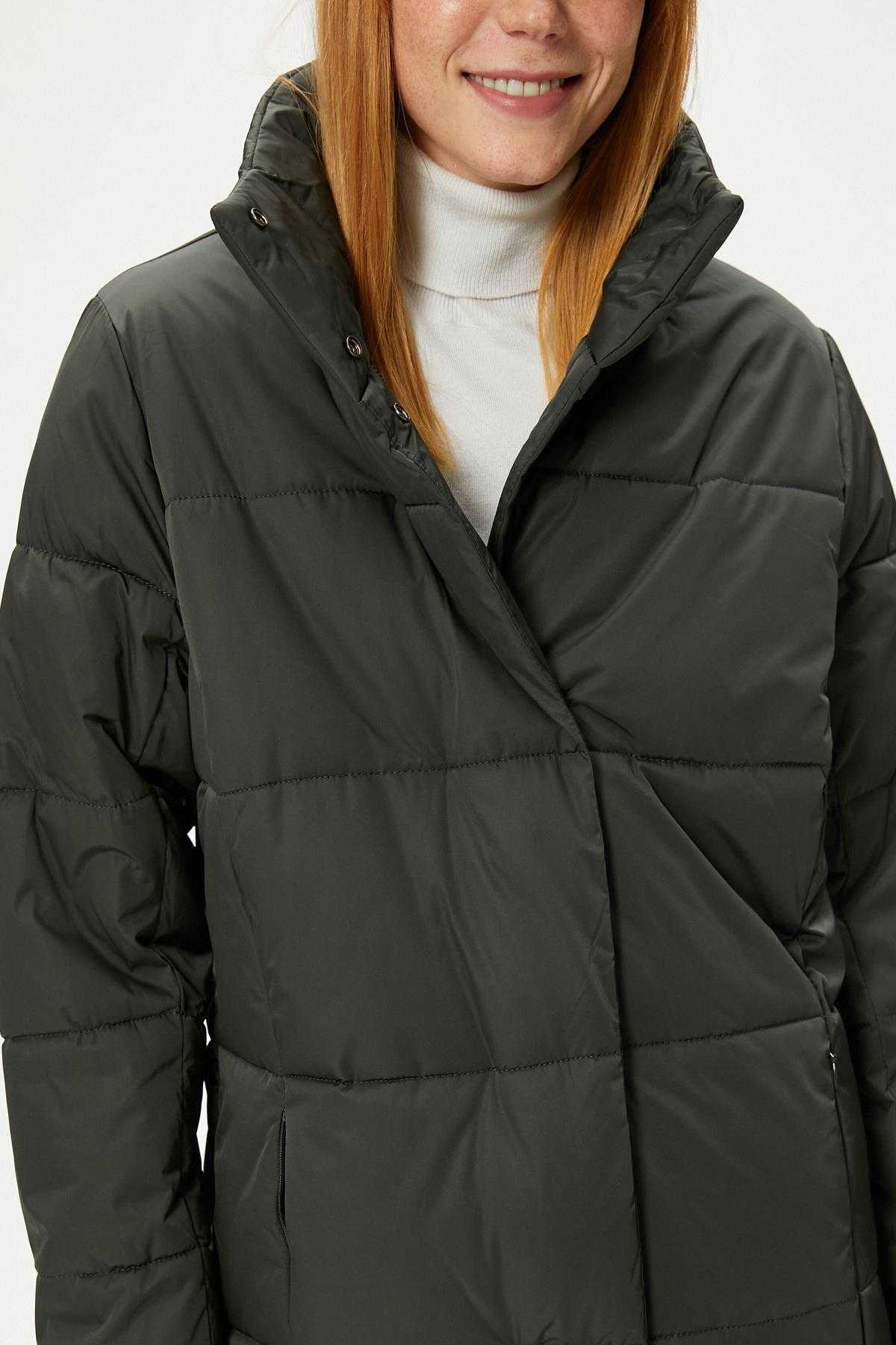 جیب های یقه بلند ژاکت پفی زیپ دار