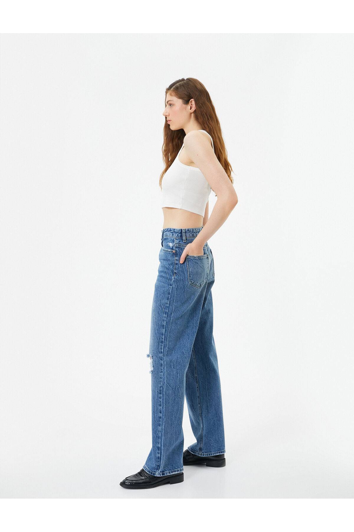شلوار جین کمر بلند پاره راست - جین حوا