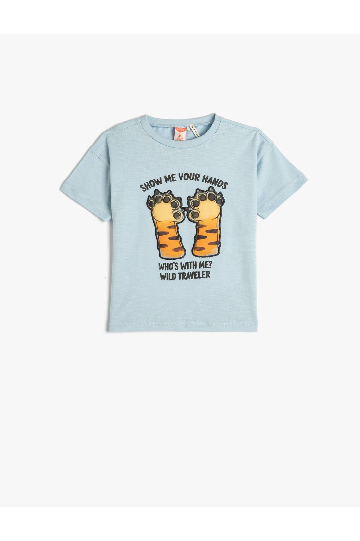 تیشرت آستین کوتاه یقه خدمه چاپ شده نخی