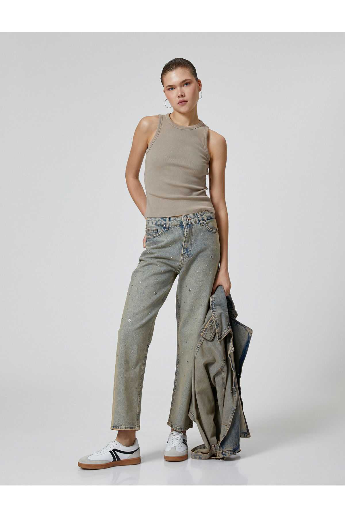 کمر راست راست جین سنگی جین پنبه ای - جین حوا