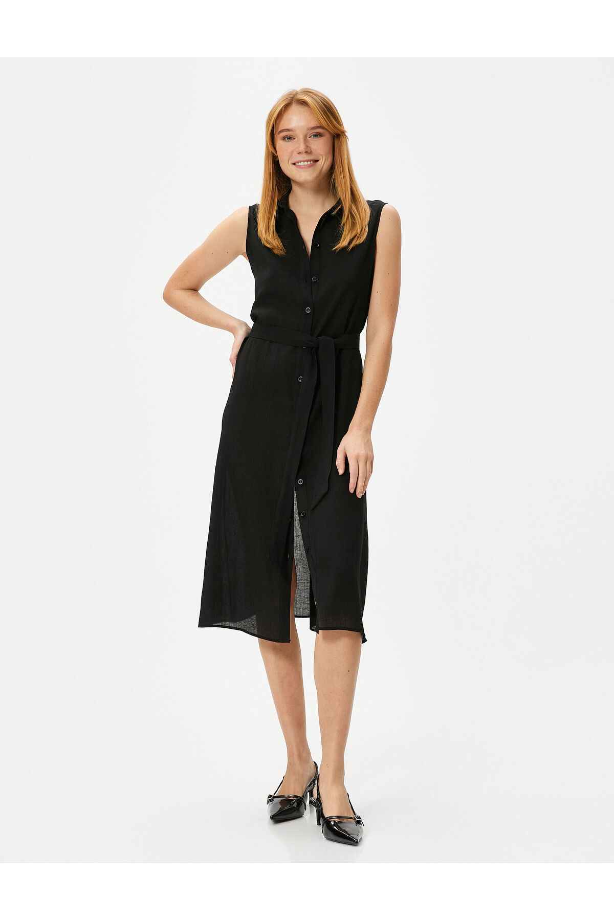 پیراهن میدی با کمربند کمربند ویسکوز