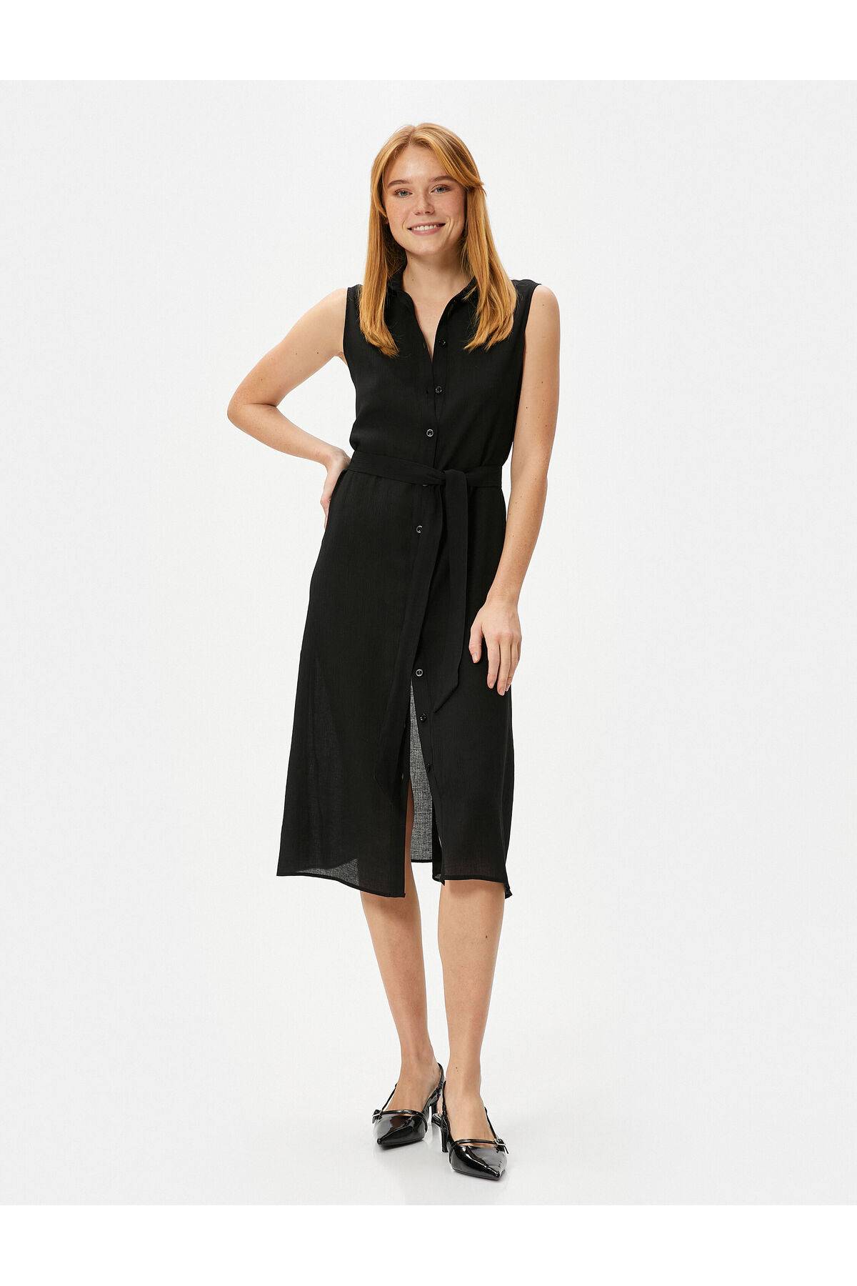 پیراهن میدی با کمربند کمربند ویسکوز