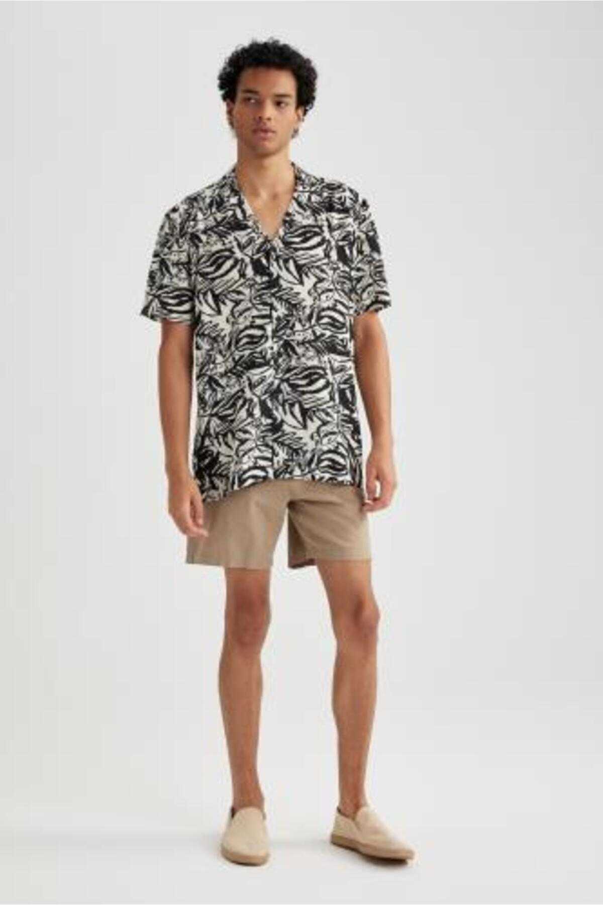 پیراهن آستین کوتاه ویسکوز چاپ شده منظم