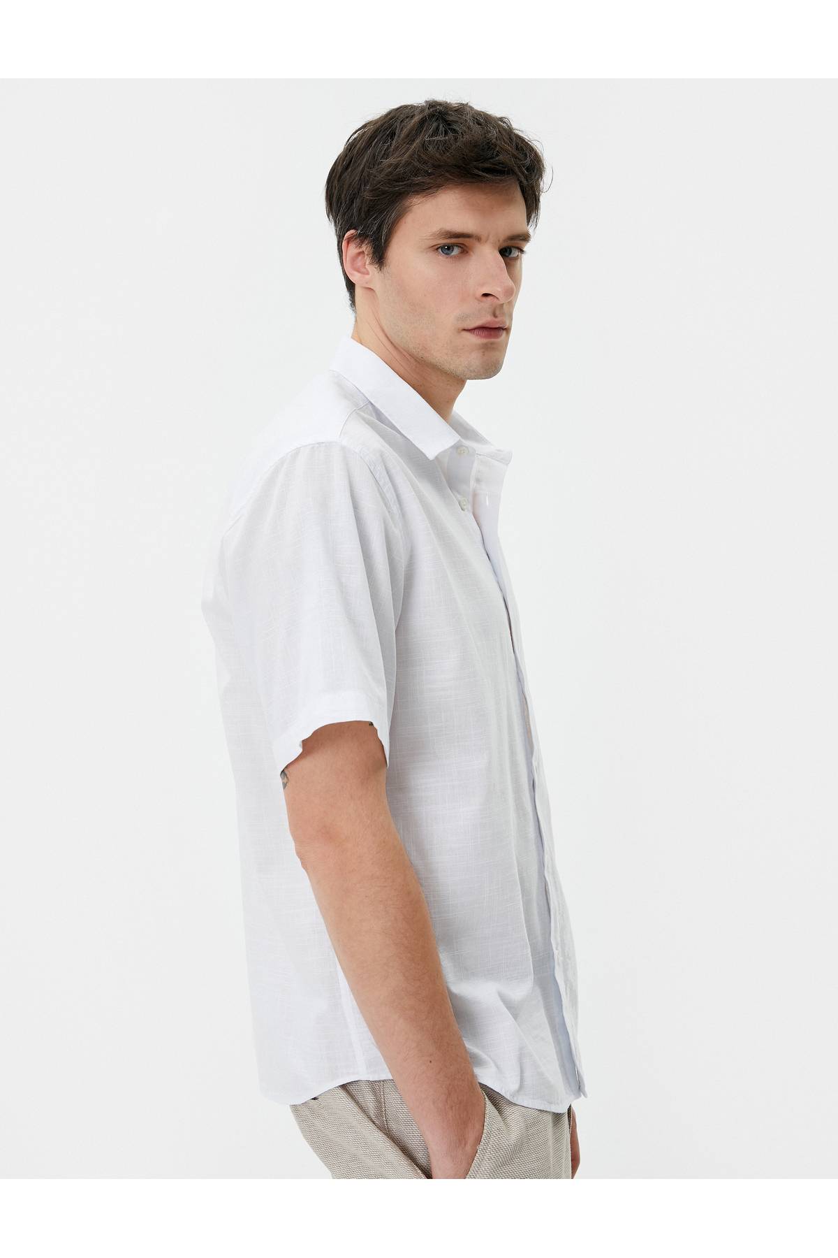 پیراهن تابستانی آستین کوتاه یقه کلاسیک دکمه دار