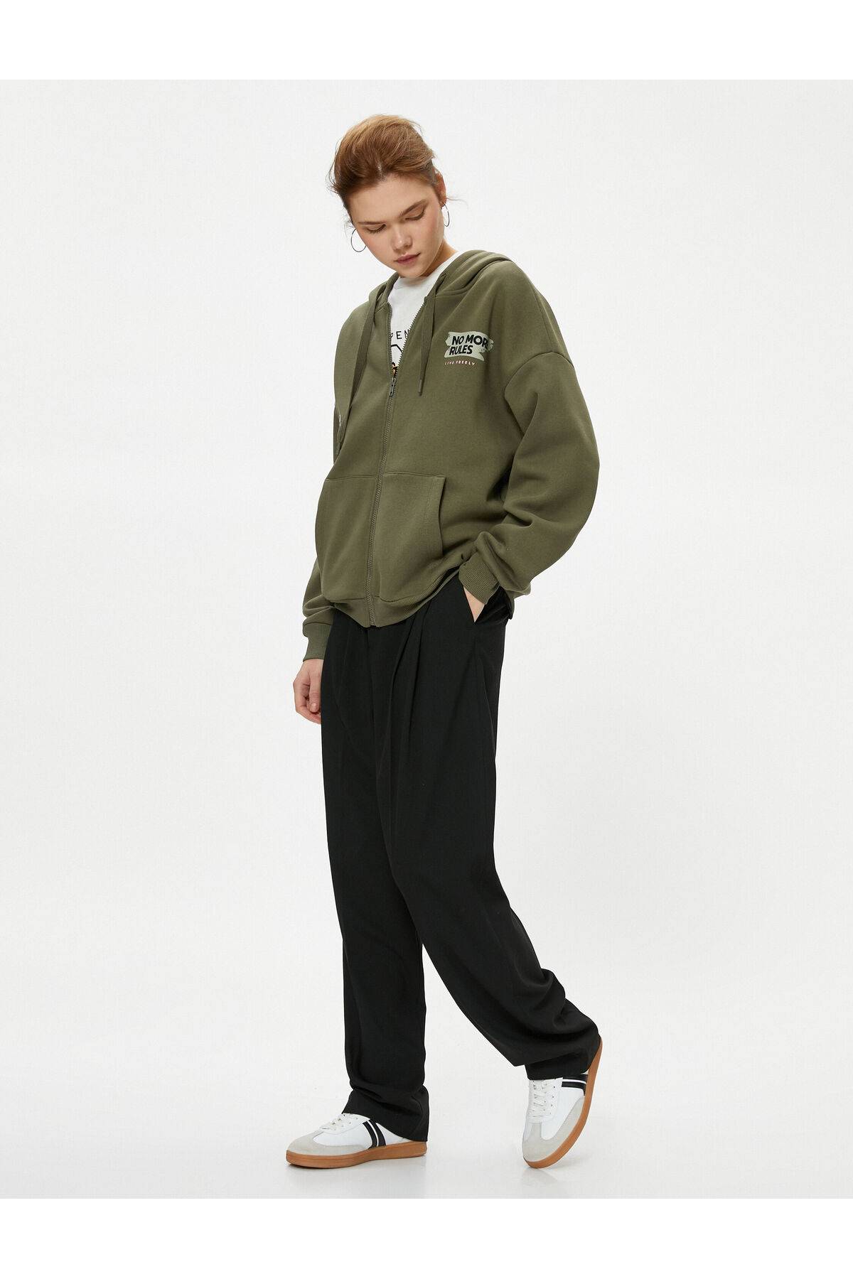 سویشرت کلاهدار زیپ دار سایز بزرگ با جیب چاپ عکس در پشت