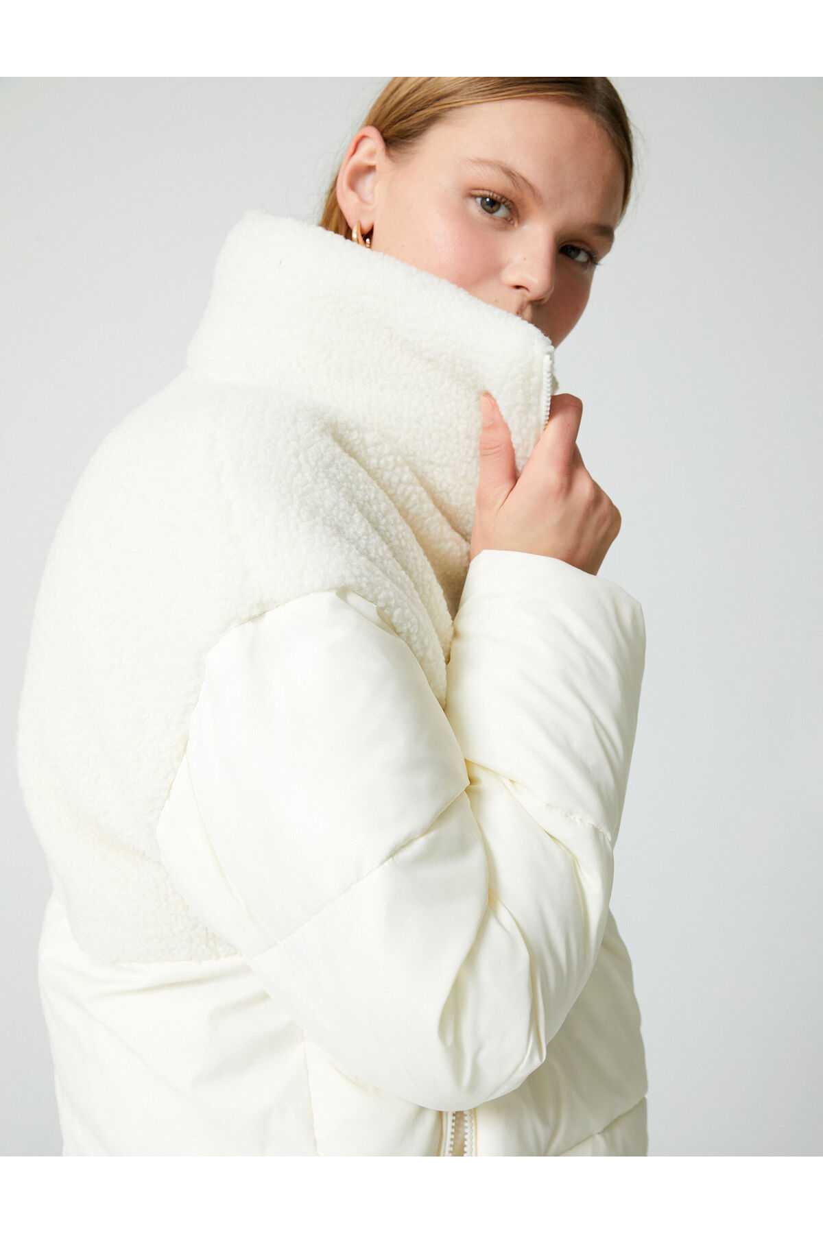 جیب زیپ دار با یقه مخمل دار پایه ژاکت پفی