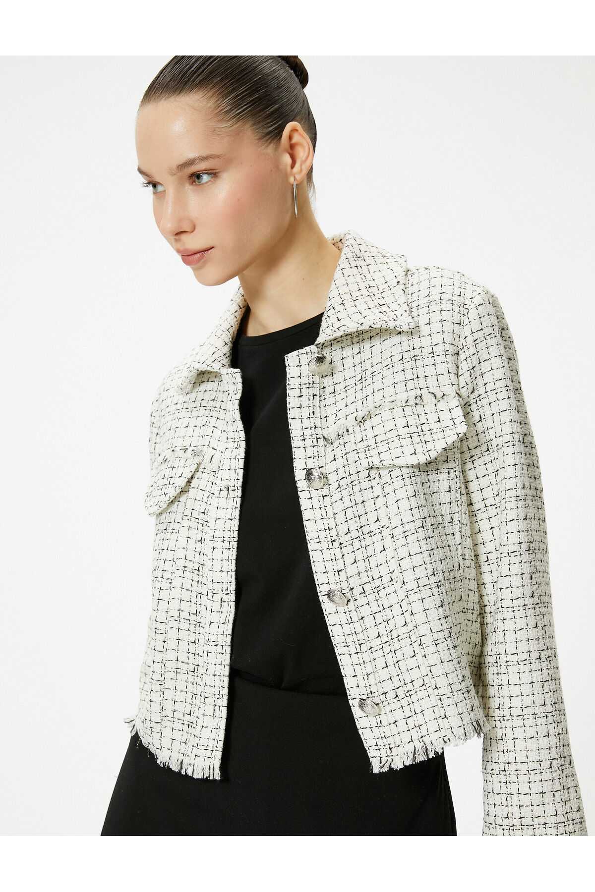 ژاکت تیشرت با جزئیات دکمه نقره ای و جیب فلپ