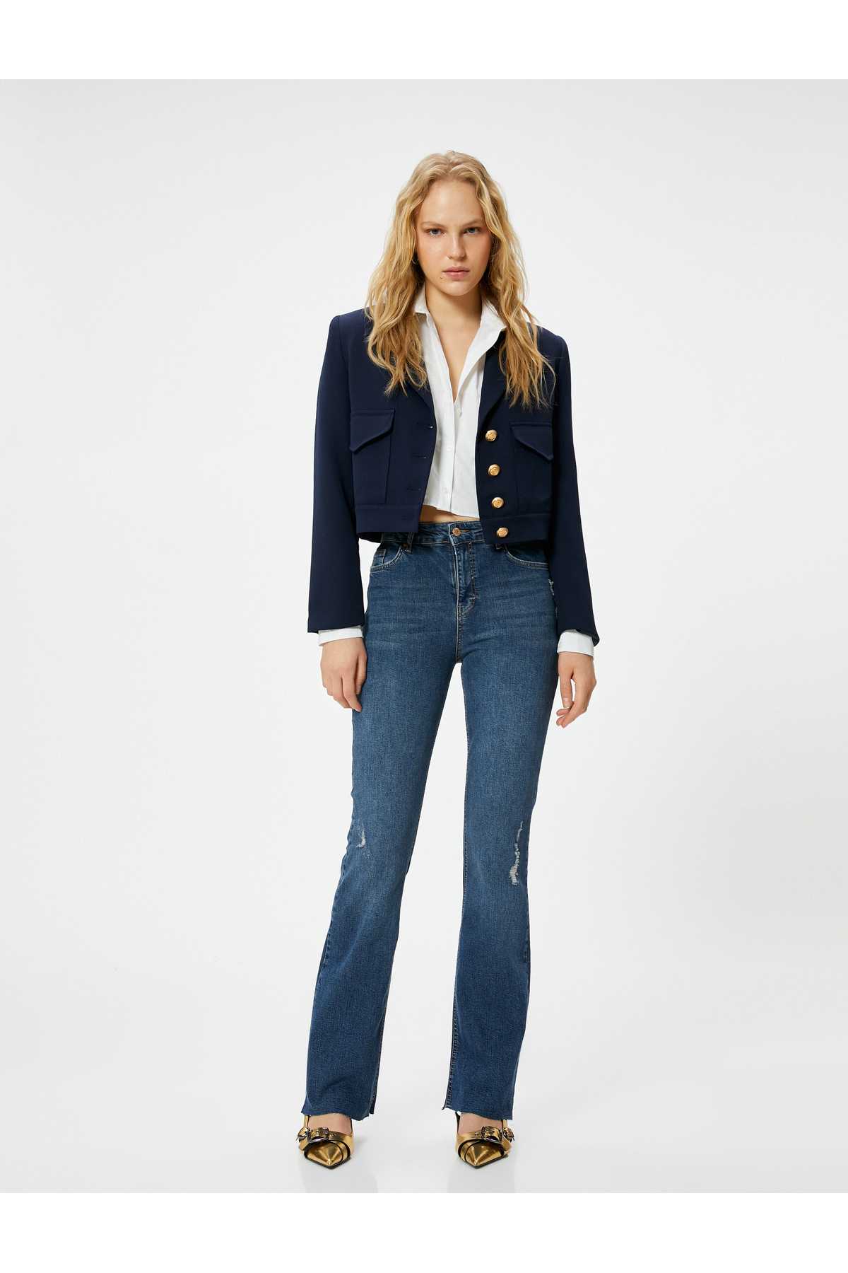 شلوار جین گشاد سبک و باریک با کمر بلند - ویکتوریا اسلیم جین