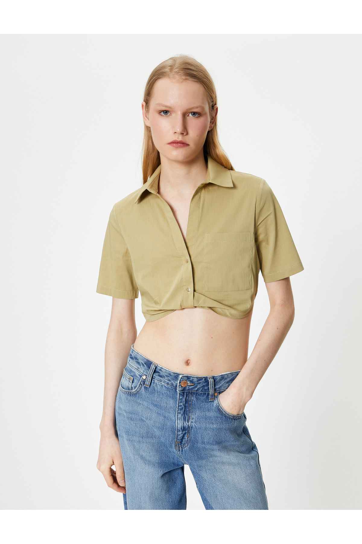 جیب آستین کوتاه پیراهن برش جزئیات