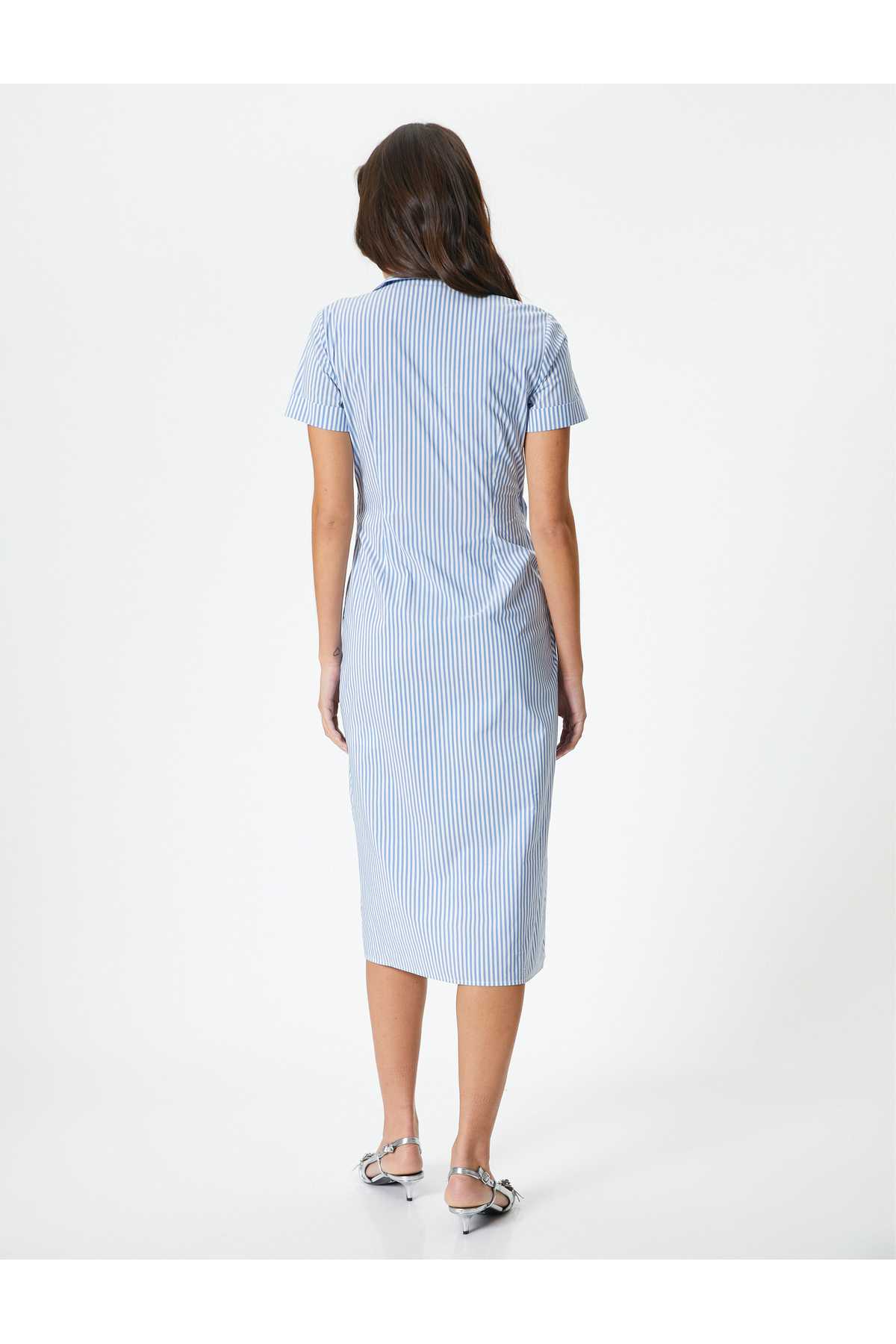 پیراهن میدی آستین کوتاه کمربند دو سینه