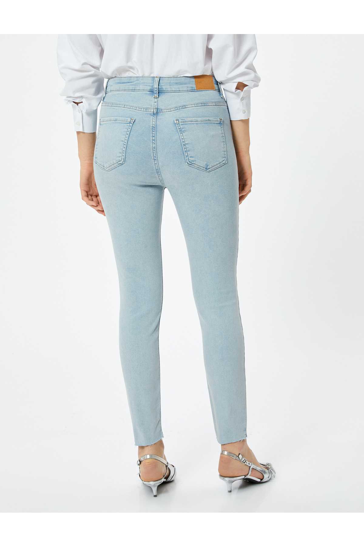 شلوار جین بلند کمر باریک با جیب های کشدار نخی - جین اسکینی کارمن