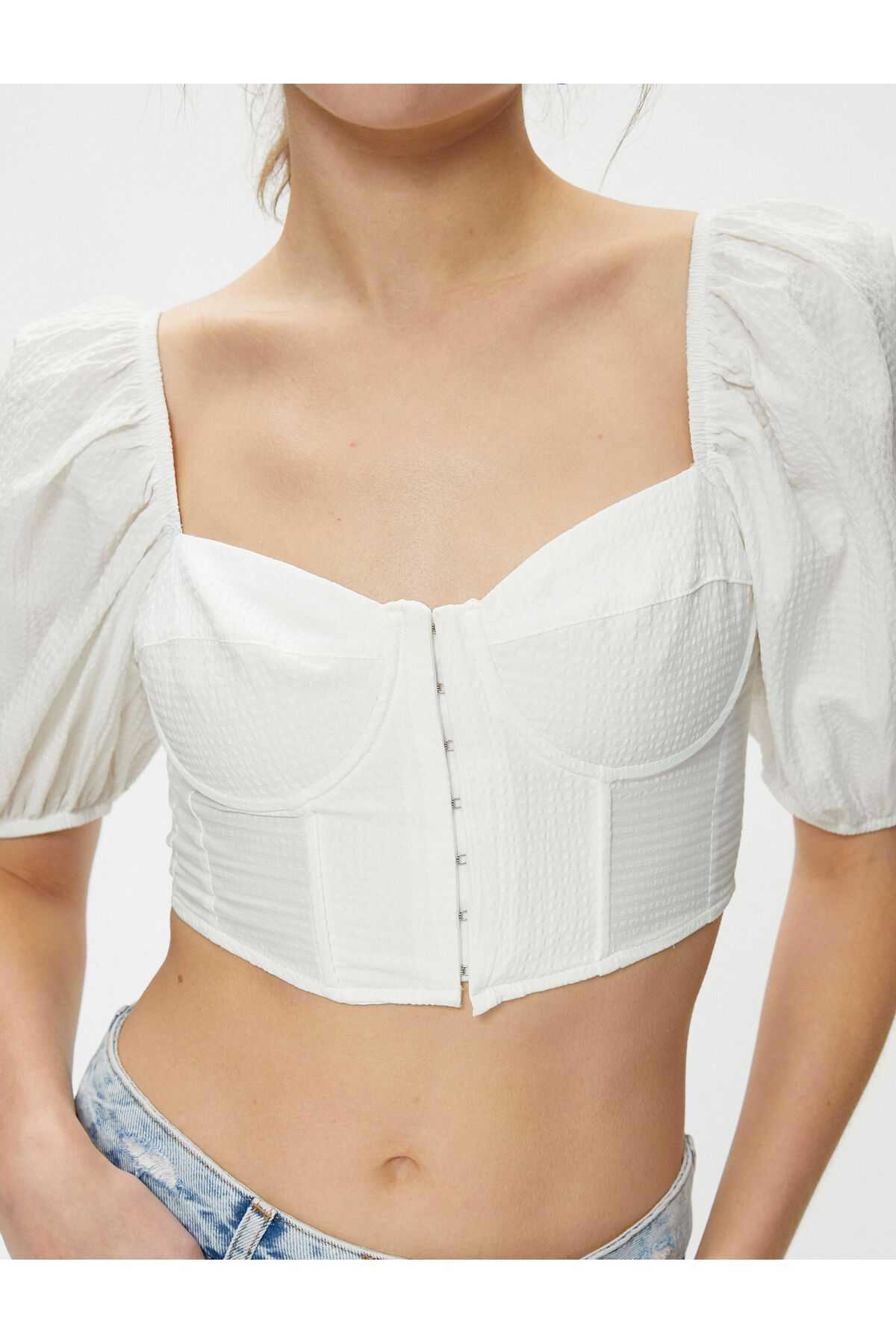 بلوز کراپ کرست آستین بادکنکی یقه دلبر