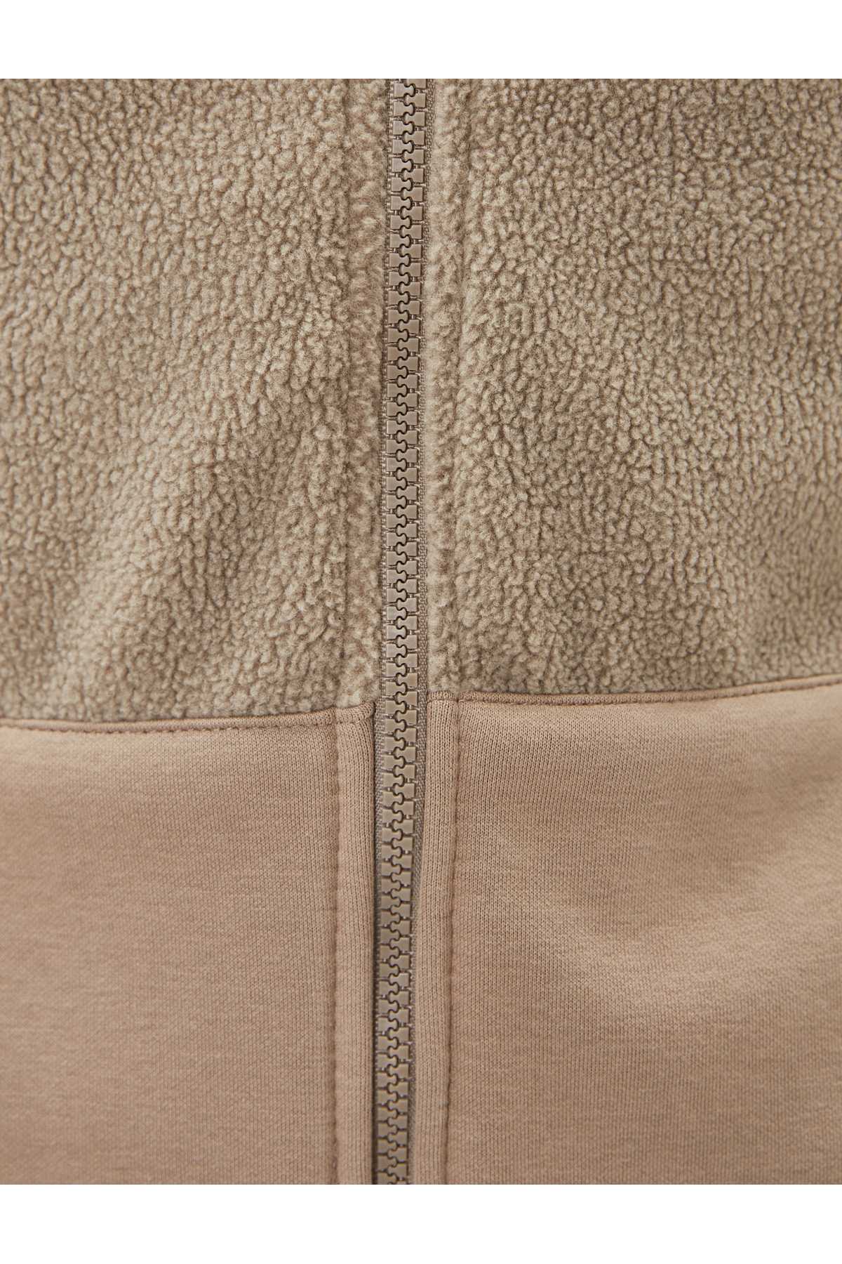 ژاکت مخمل دار یقه زیپ دار جیبی کانگورو