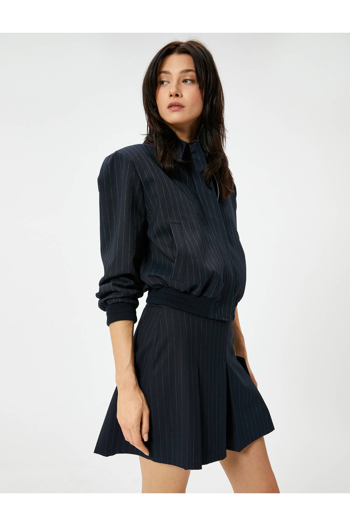 ژاکت بمب افکن زیپ پیراهن جیبی یقه آجدار