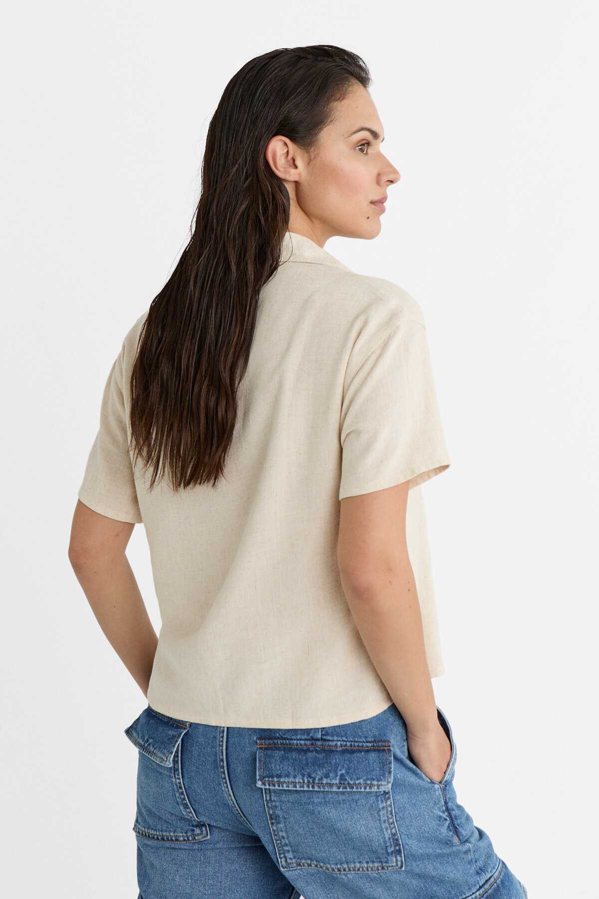 پیراهن آستین کوتاه ترکیبی کتانی