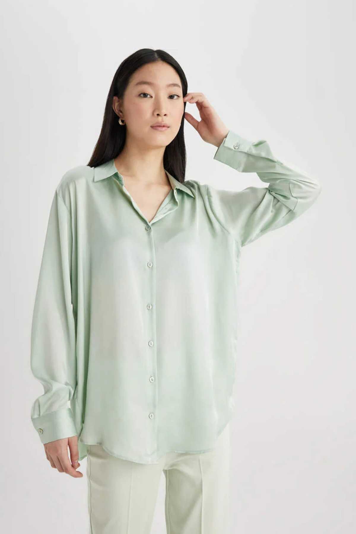 پیراهن معمولی پیراهن آستین بلند یقه ساتن