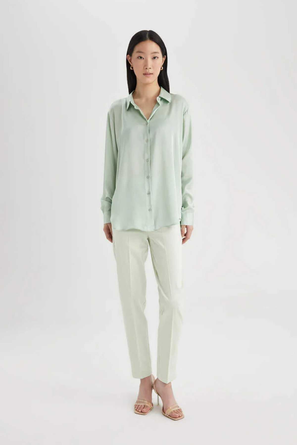 پیراهن معمولی پیراهن آستین بلند یقه ساتن