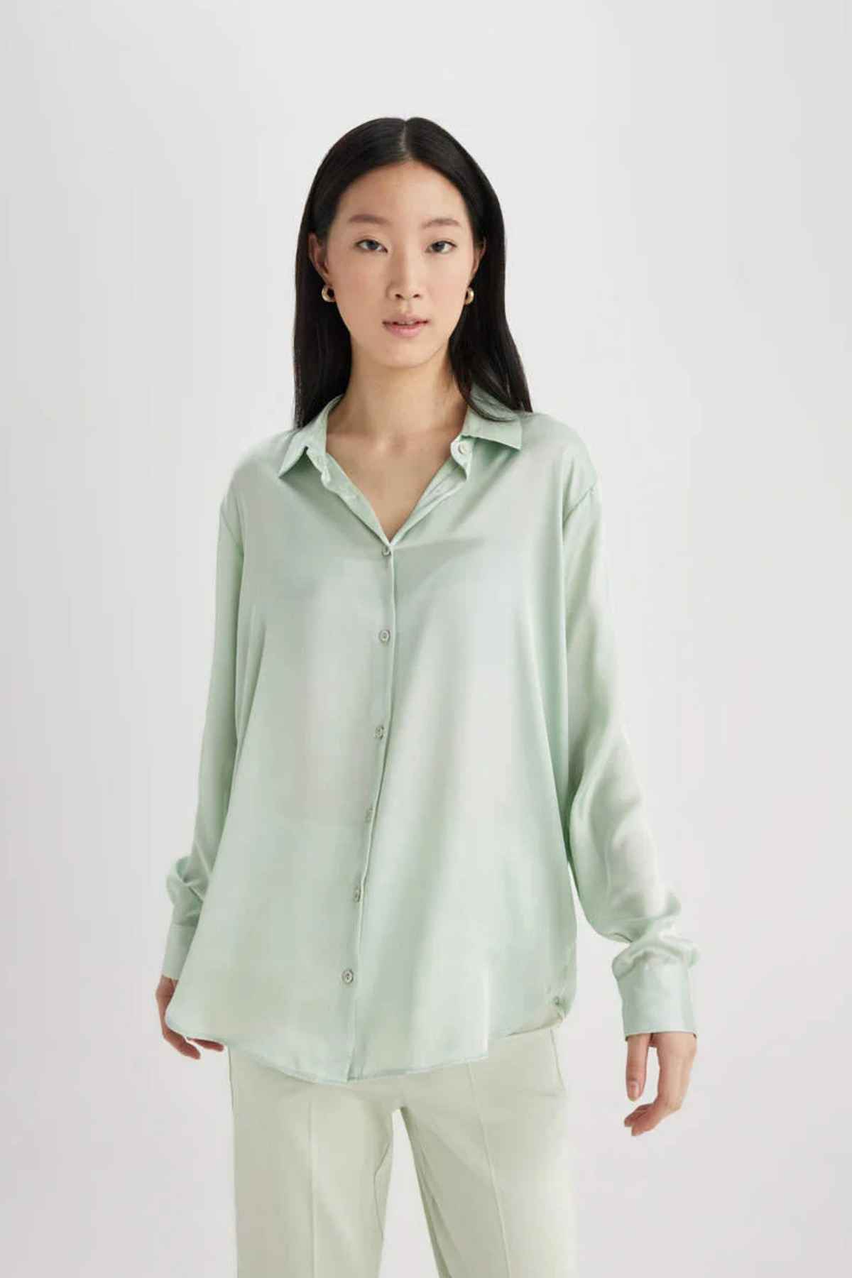 پیراهن معمولی پیراهن آستین بلند یقه ساتن