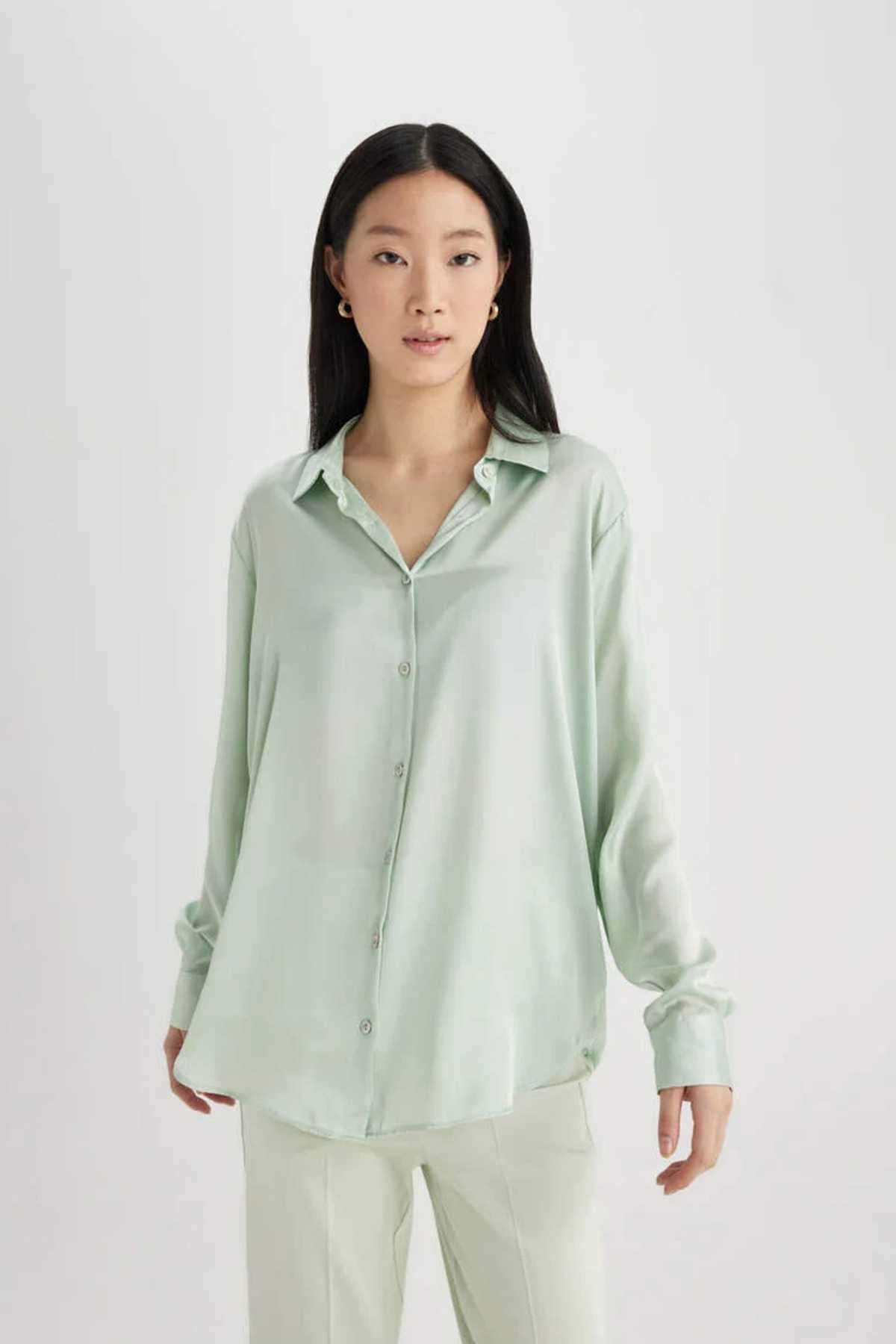 پیراهن معمولی پیراهن آستین بلند یقه ساتن