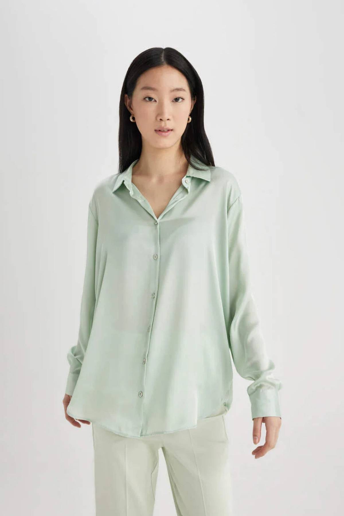 پیراهن معمولی پیراهن آستین بلند یقه ساتن