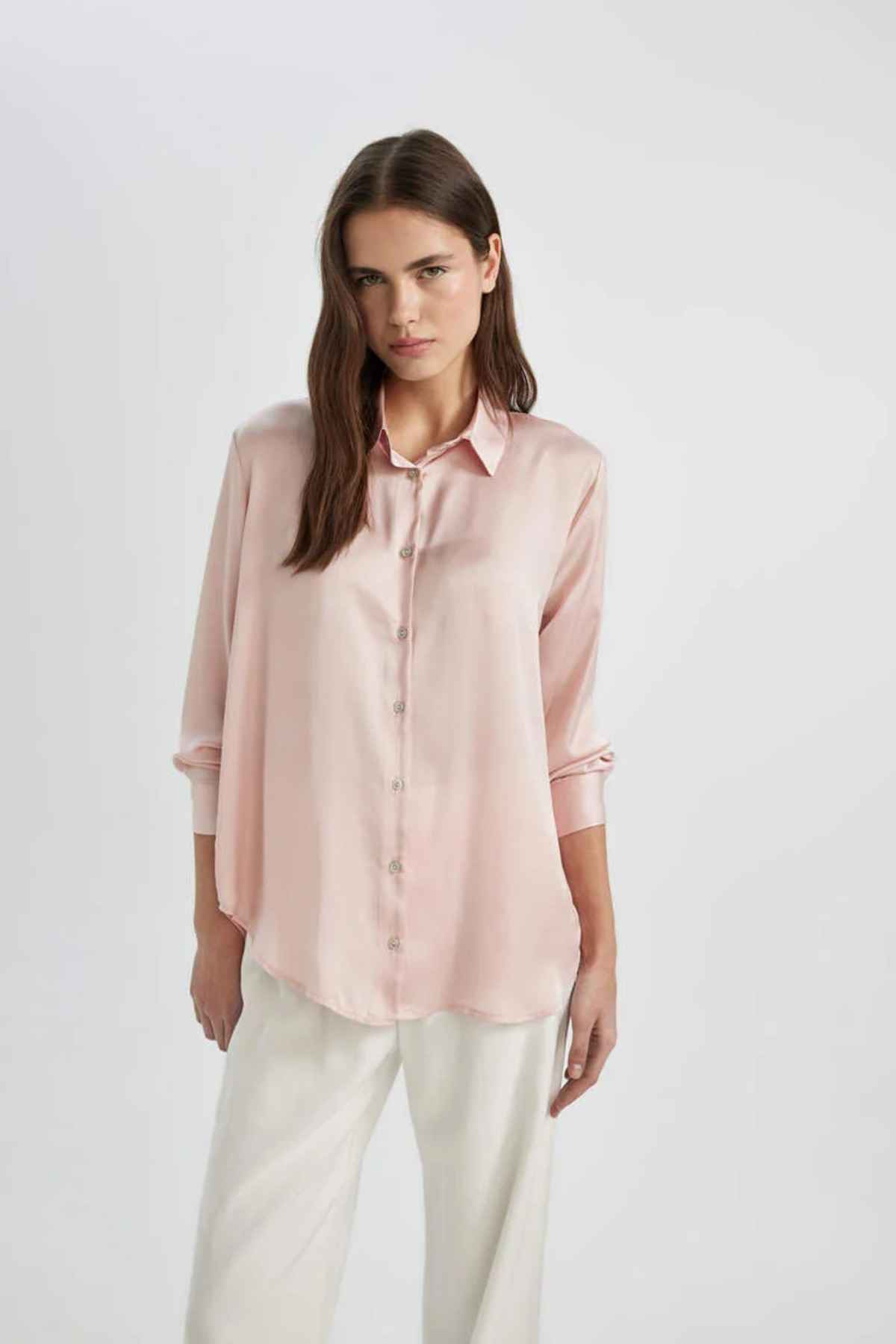 پیراهن معمولی پیراهن آستین بلند یقه ساتن