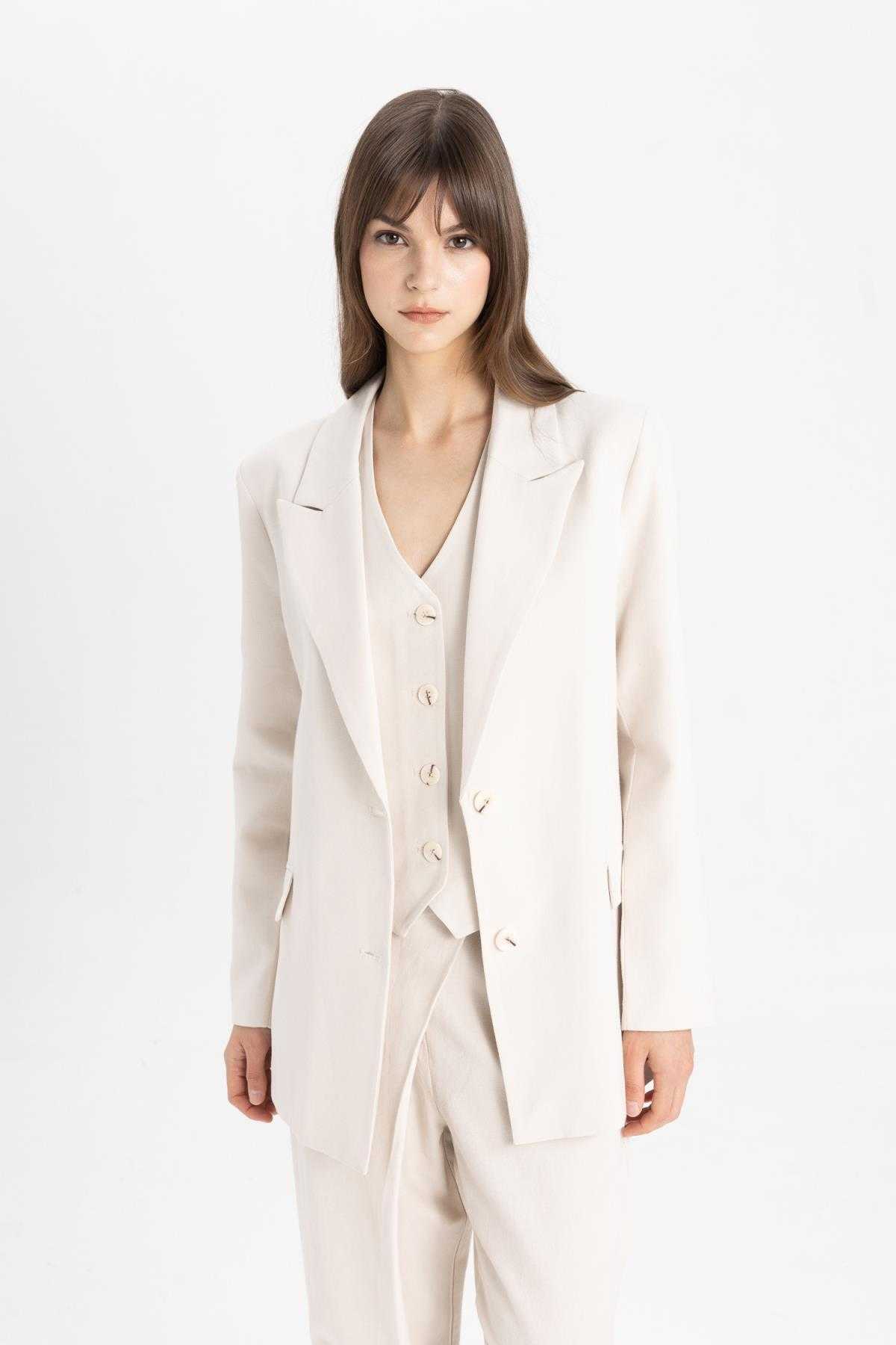 کاپشن کتانی ترکیبی کتانی یقه فیت ریلکس